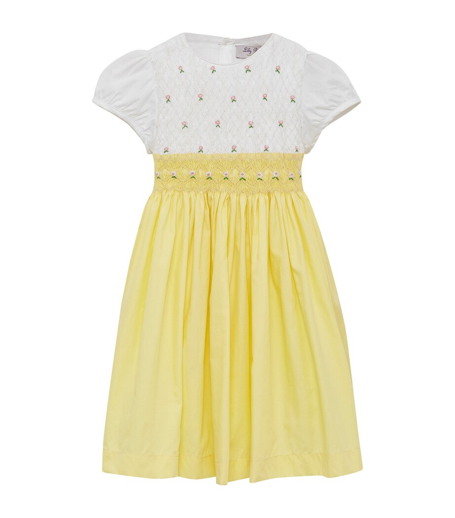 Smocked Rose Dress (12-18 Months) LEMON/WHITE Image 1