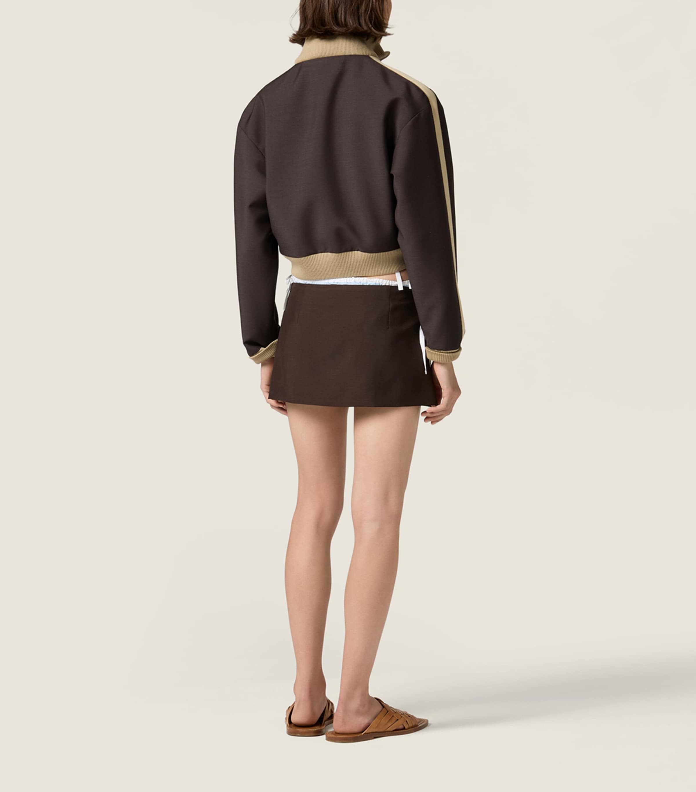 Miu Miu Womens Mohair-Virgin Wool Cropped Blouson Jacket Brown Image 3