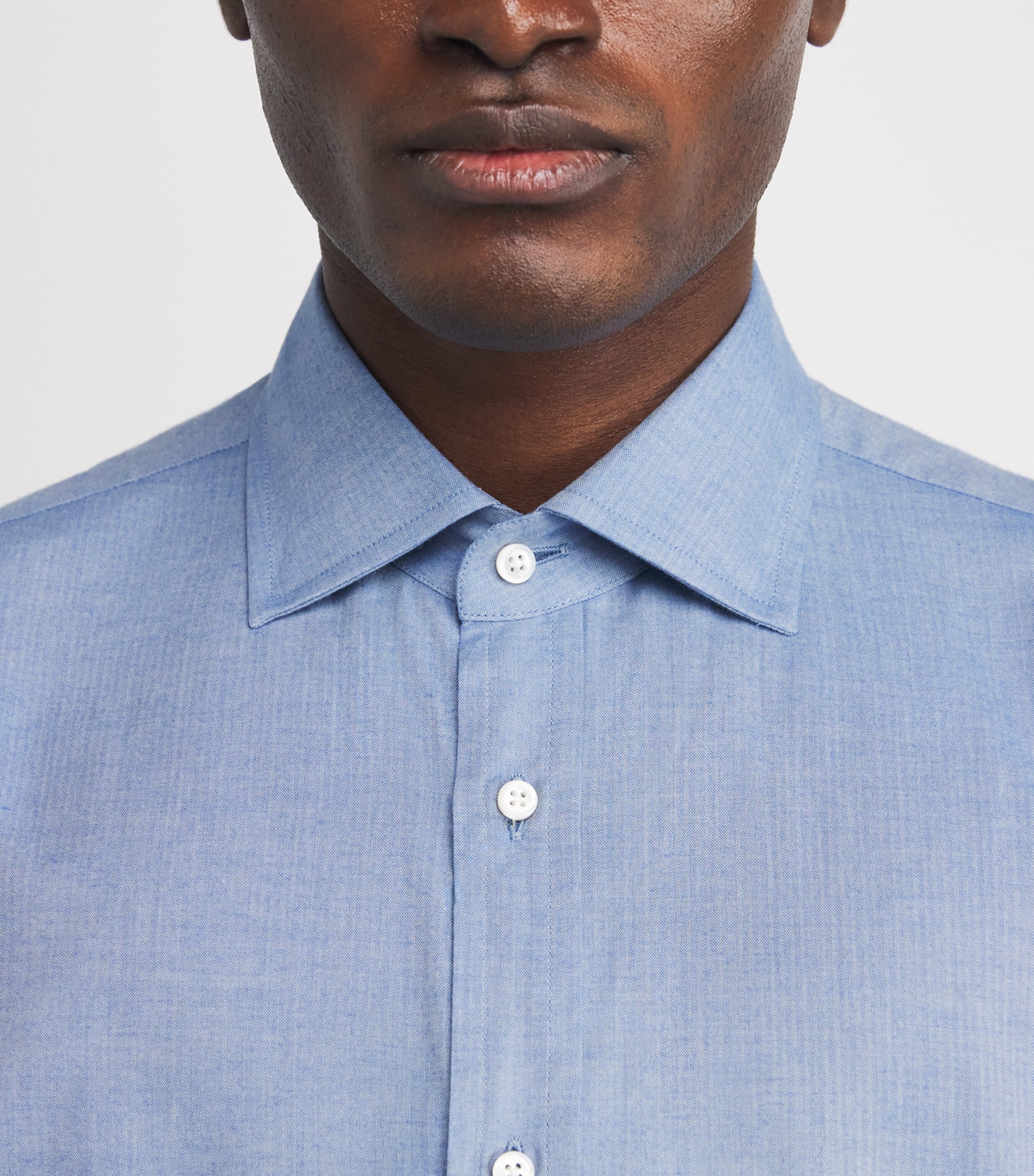 Cotton Herringbone Aston Dress Shirt BLUE Image 6