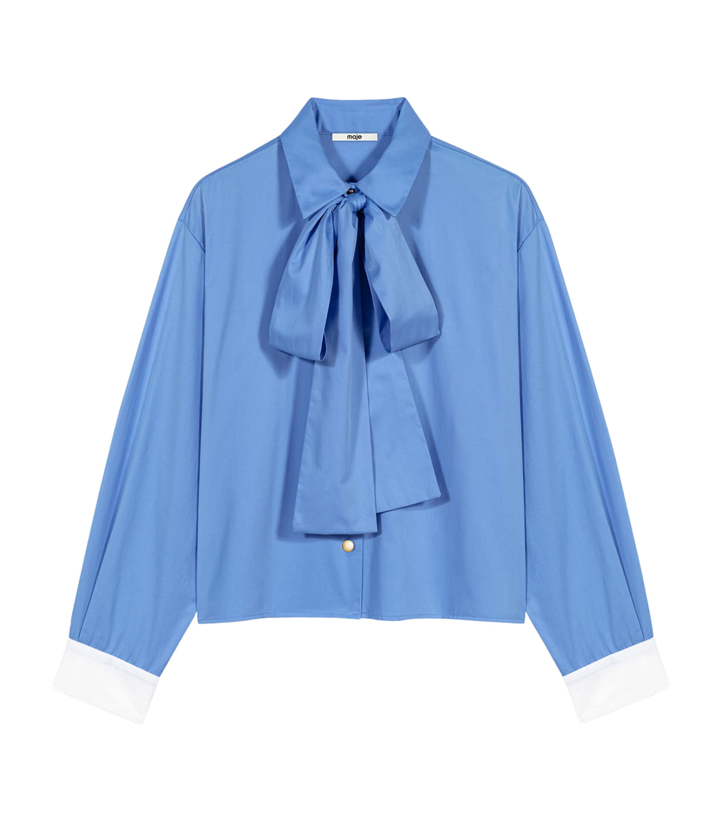 Maje Womens Cotton Pussybow Shirt Blue Image 1