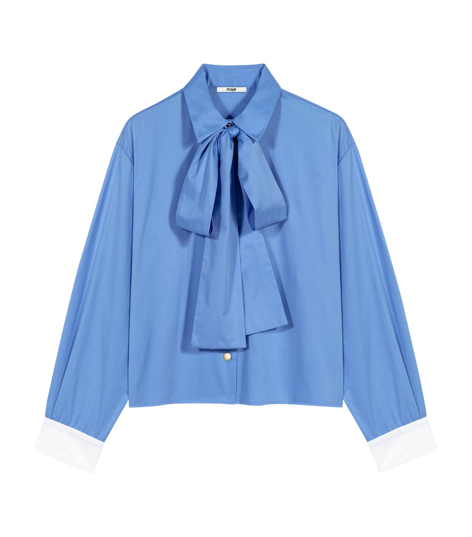 Maje Womens Cotton Pussybow Shirt Blue Image 1