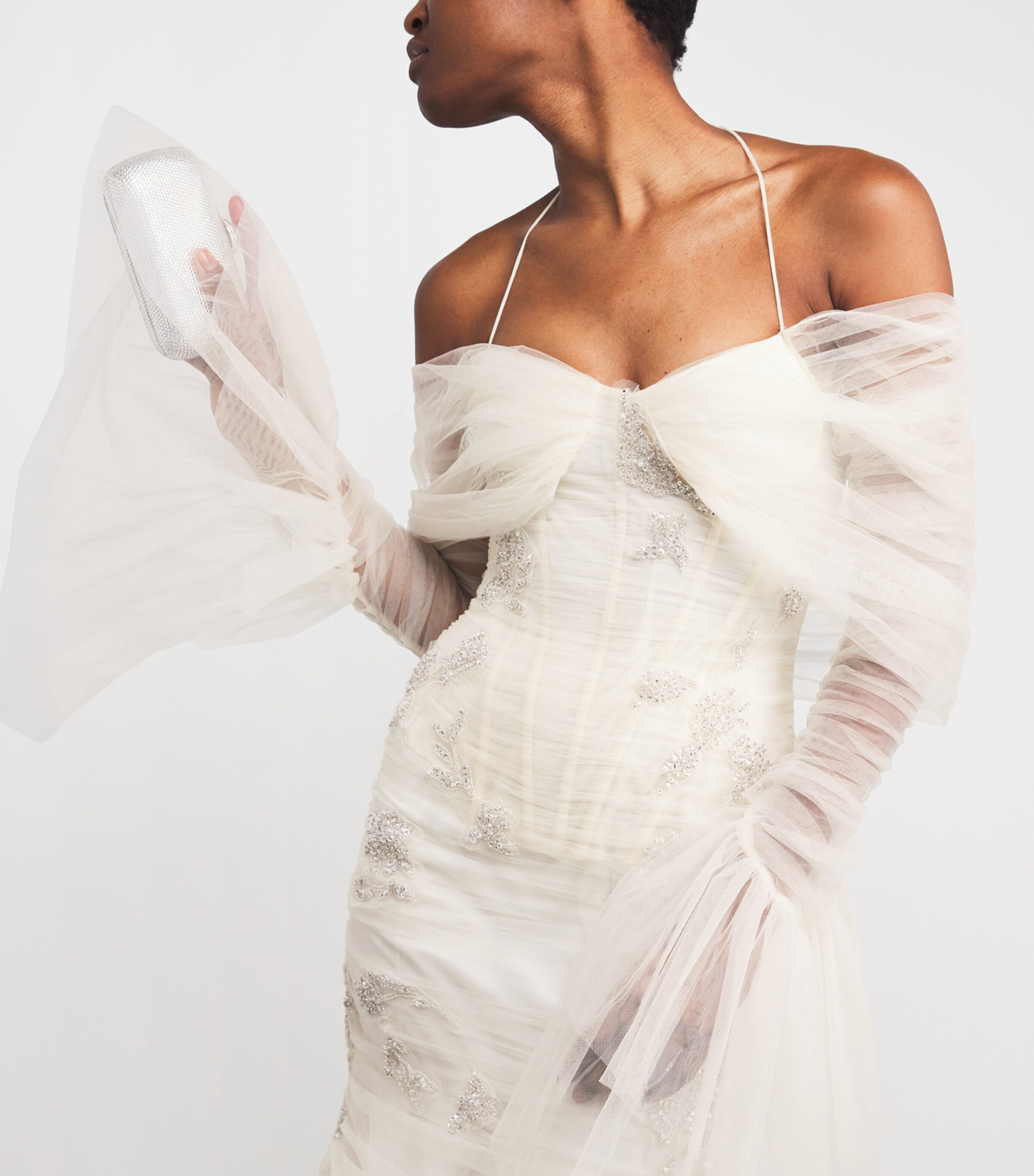 Sandra Mansour Womens Tulle Rose Poudré Gown Off White Image 6