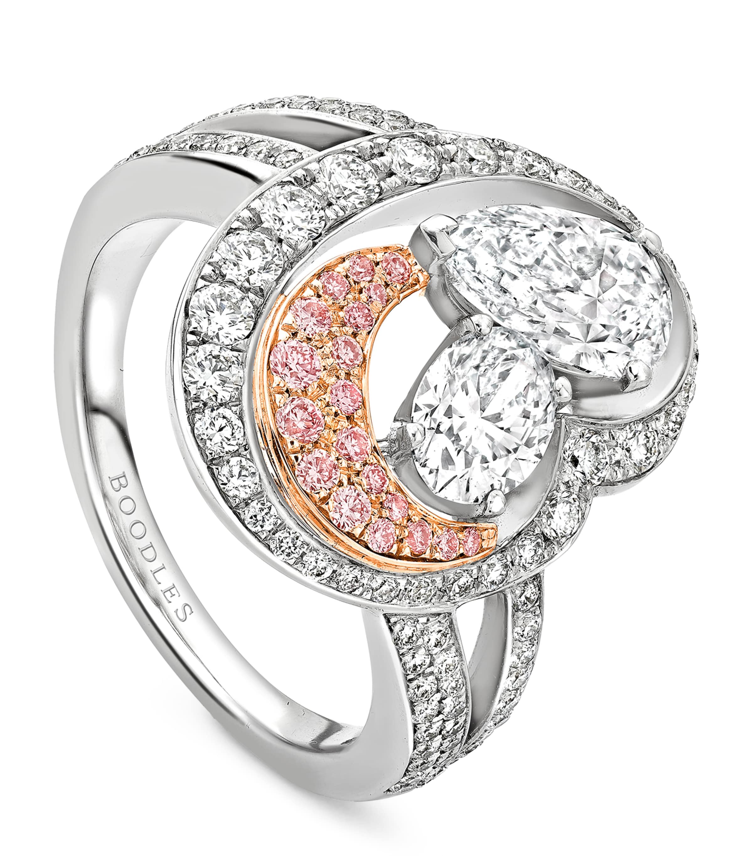 BOODLES PLATINUM AND ROSE GOLD NATIONAL GALLERY MOTHERHOOD RING 