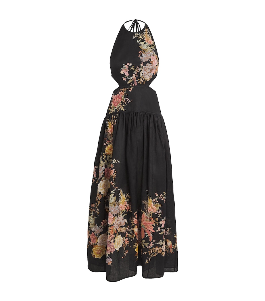 zimmermann black floral midi dress Luna floral-print linen and silk-blend midi dress - black