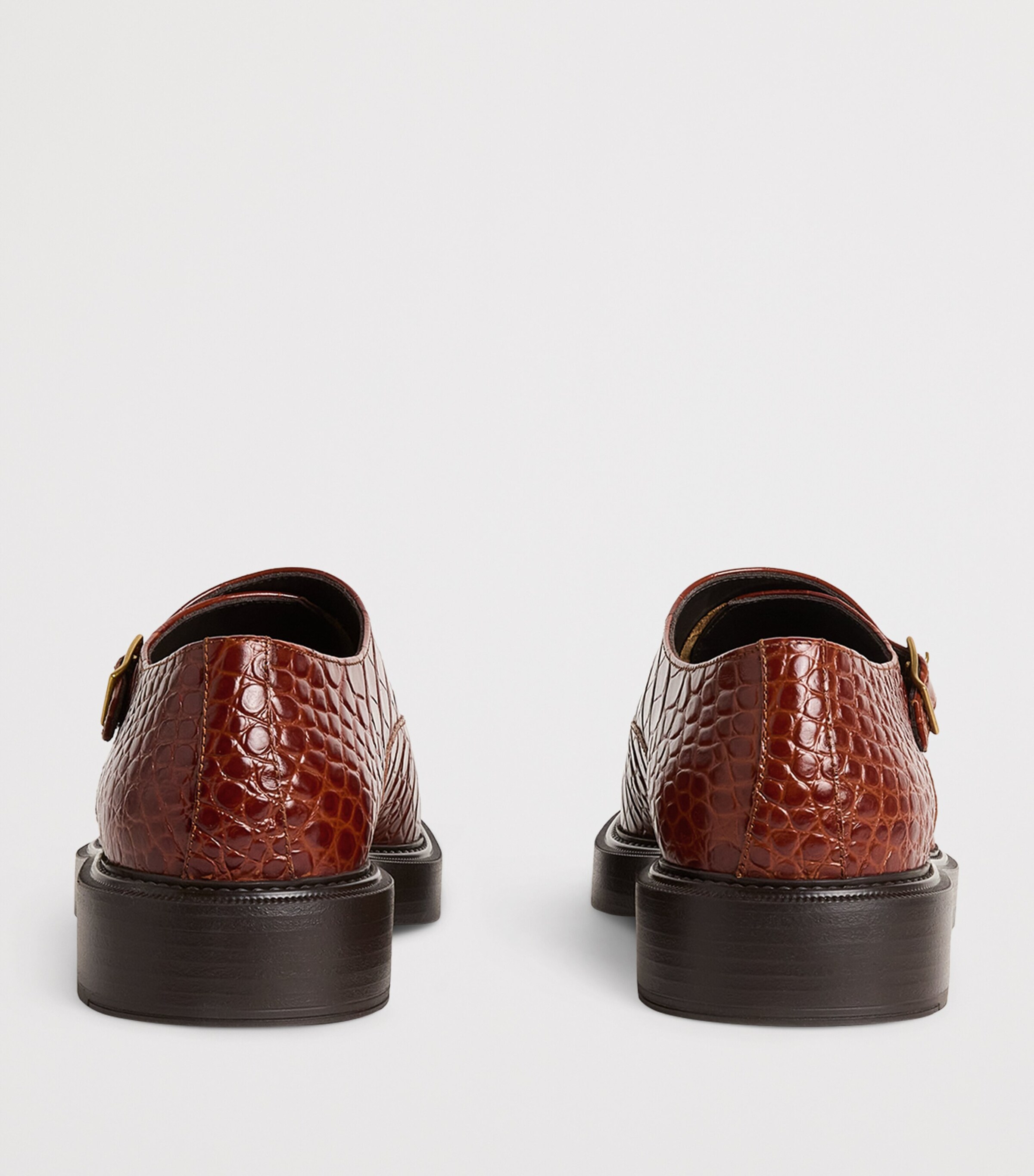 Croc-Embossed Leather Monk Shoes U6289 Image 4