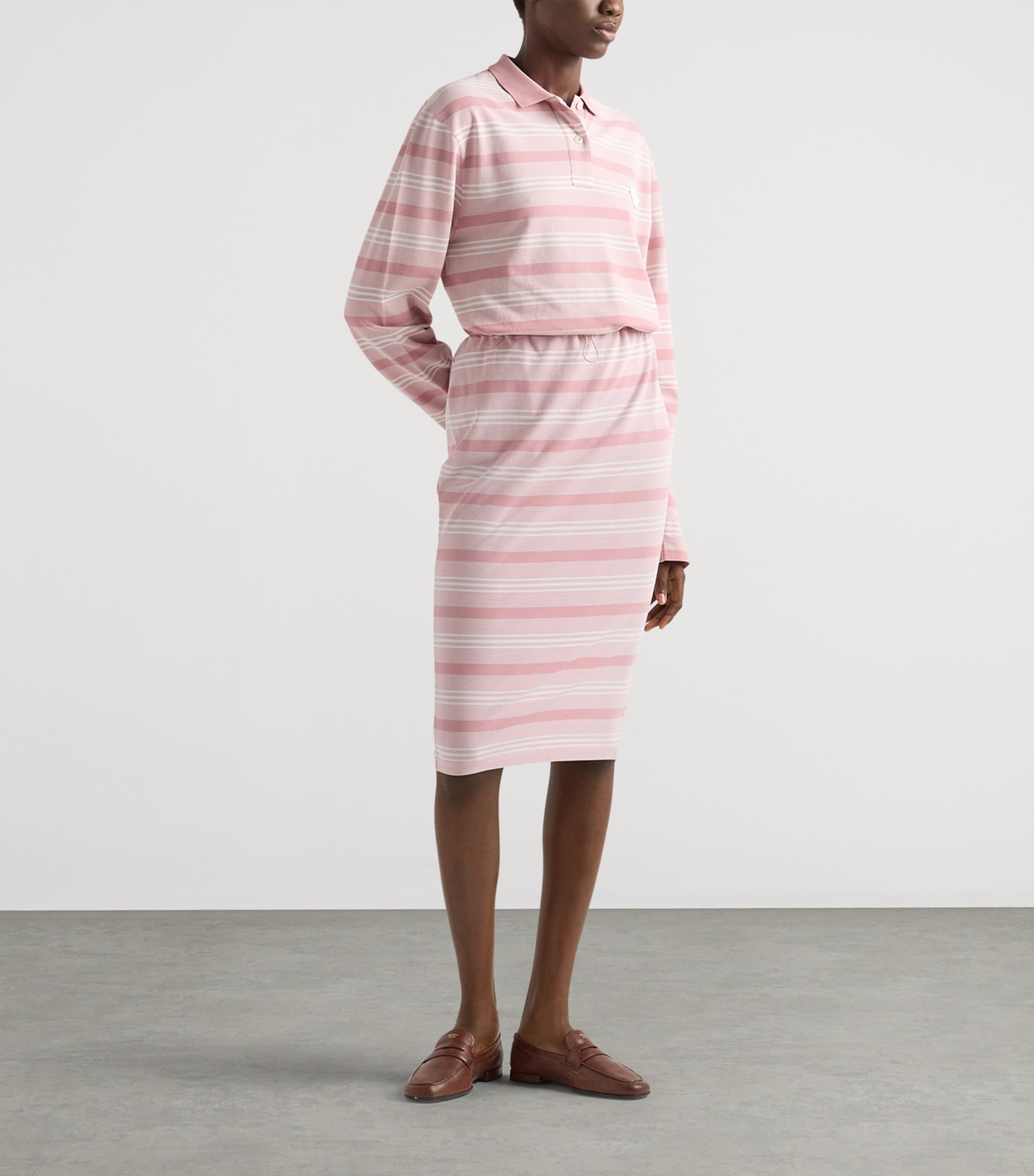 Prada Womens Mohair-Wool Stripe Midi Skirt Image 2