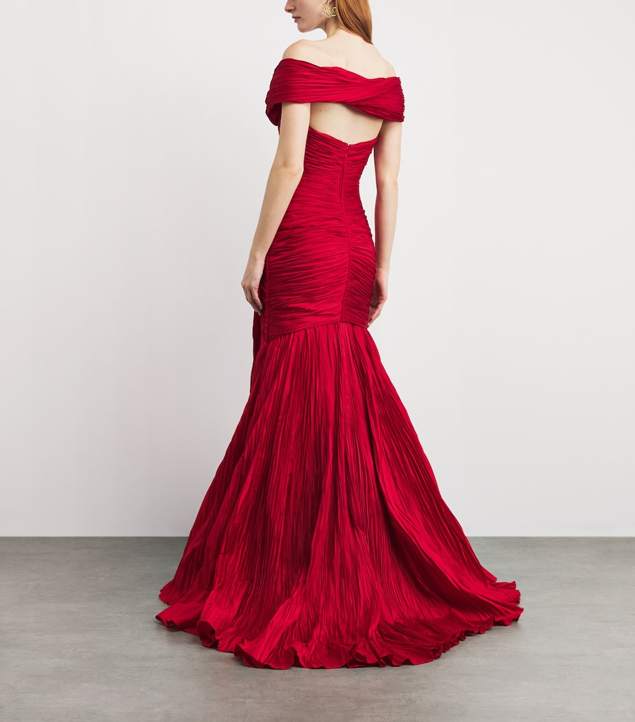 Marmar Halim Womens Chiffon Off-The-Shoulder Gown Red Image 4