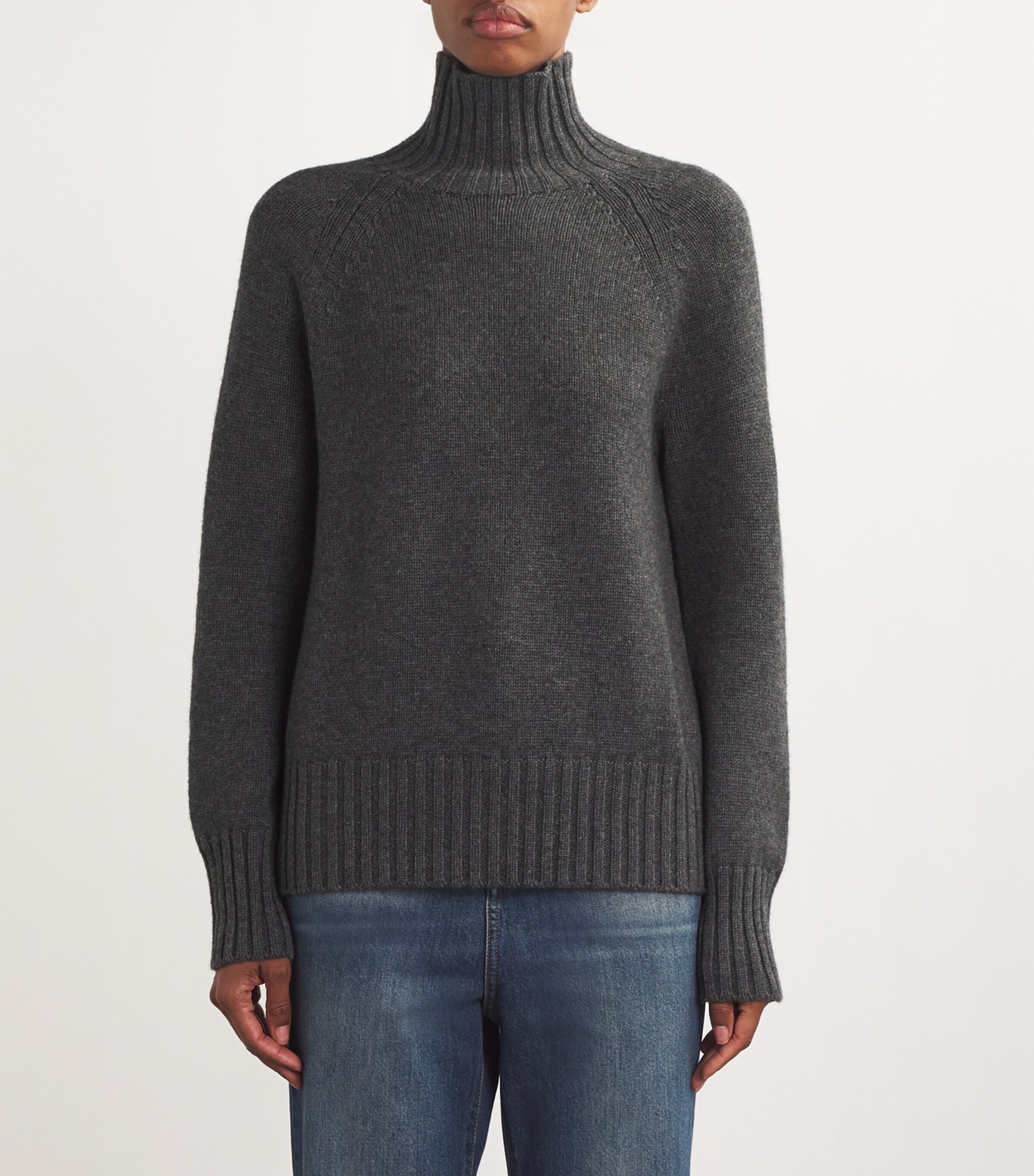 Max Mara Womens Wool-Cashmere Rollneck Sweater Medium Grey Image 3