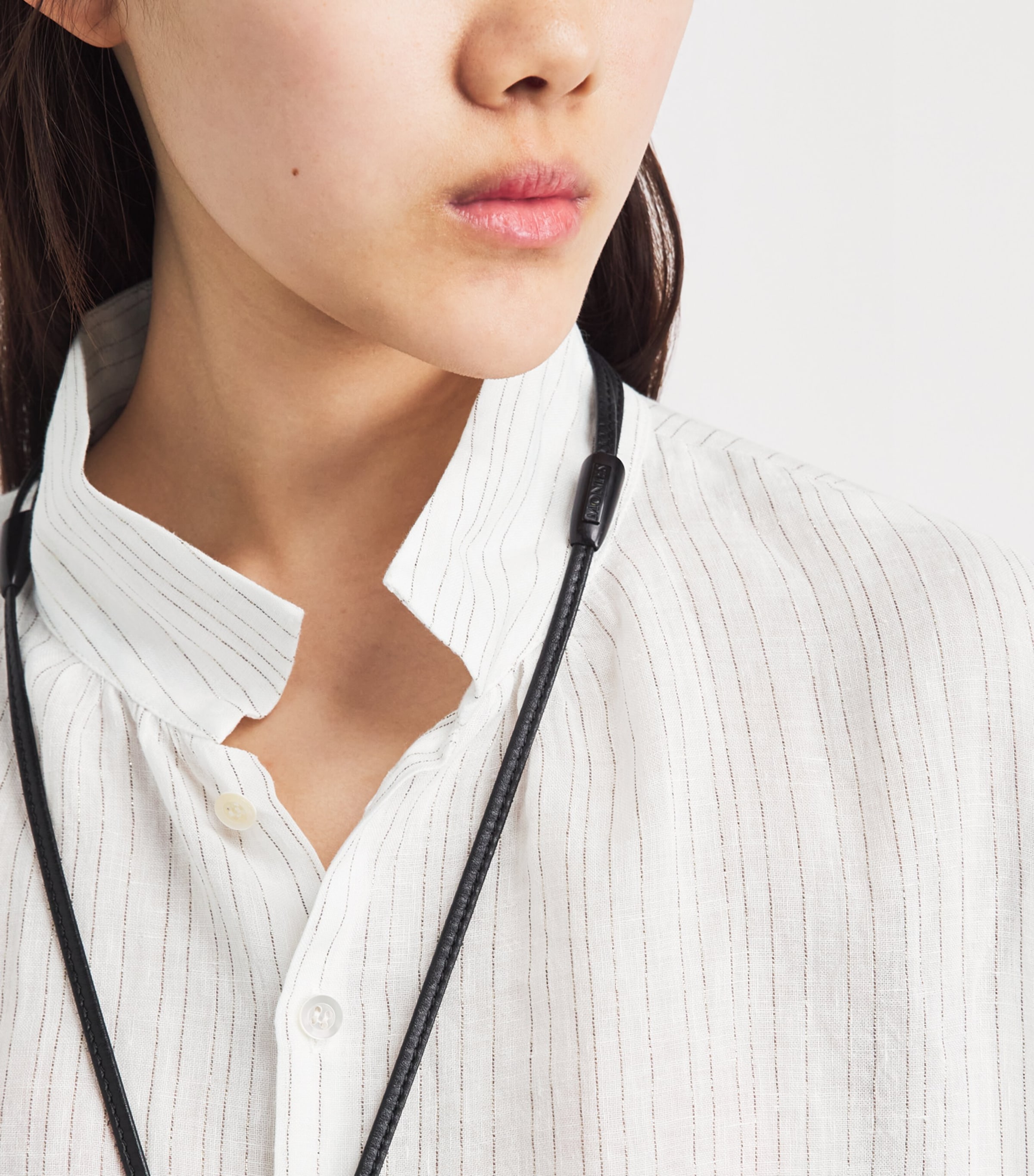 Eskandar Womens Linen-Blend Stand-Collar Stripe Shirt White Image 3