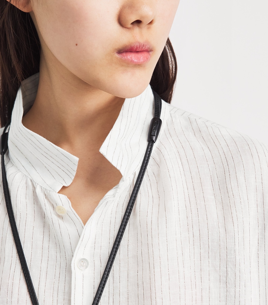 Eskandar Womens Linen-Blend Stand-Collar Stripe Shirt White Image 3