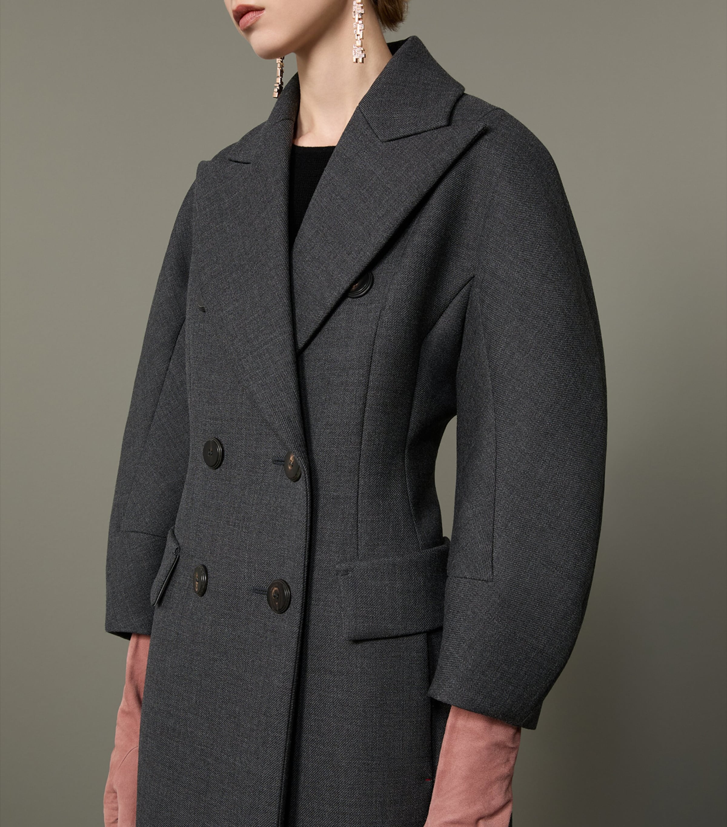 Max Mara Womens Virgin Wool Double-Breasted Coat Medium Grey Image 4