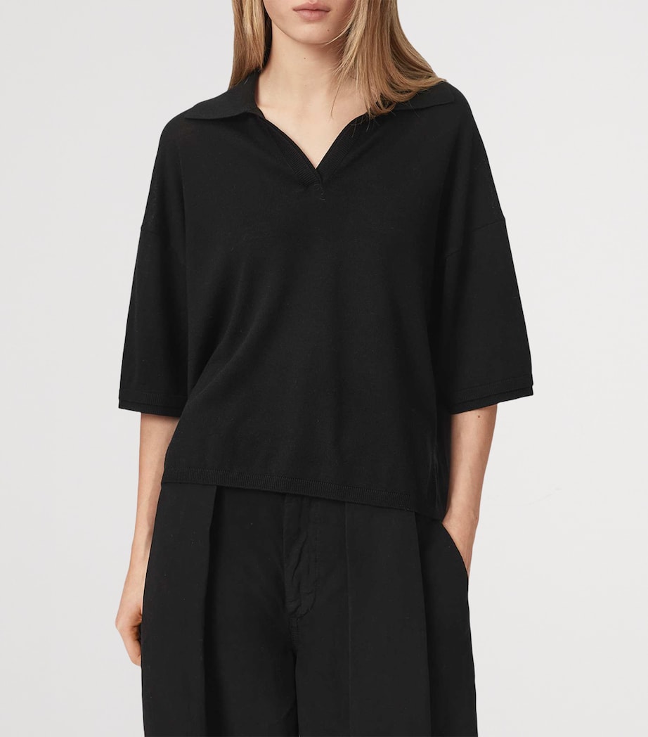 AllSaints Womens Wool Bern Polo Shirt Black Image 3