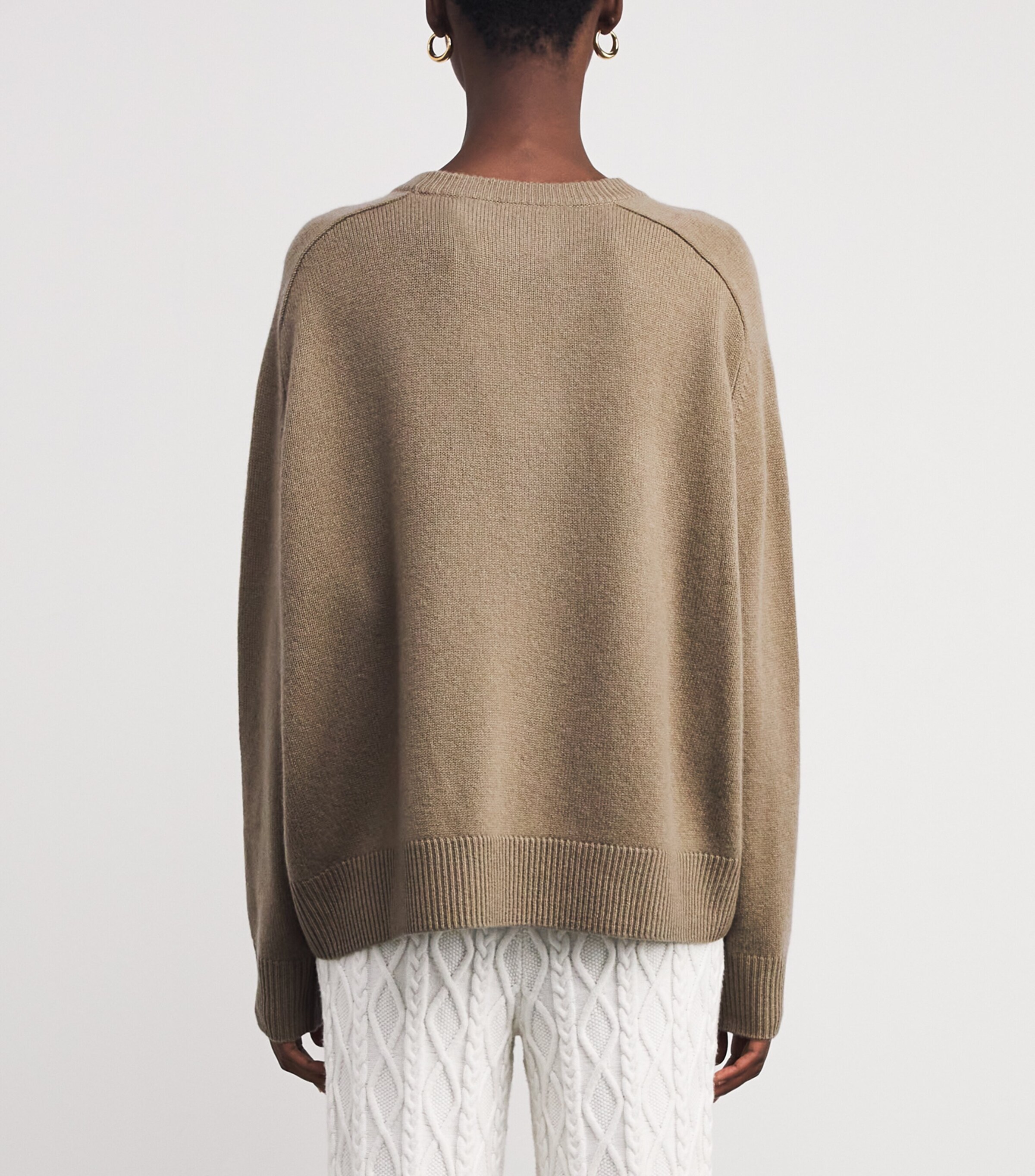 Soft Goat Womens Cashmere Boyfriend Crew-Neck Sweater Khaki Image 4