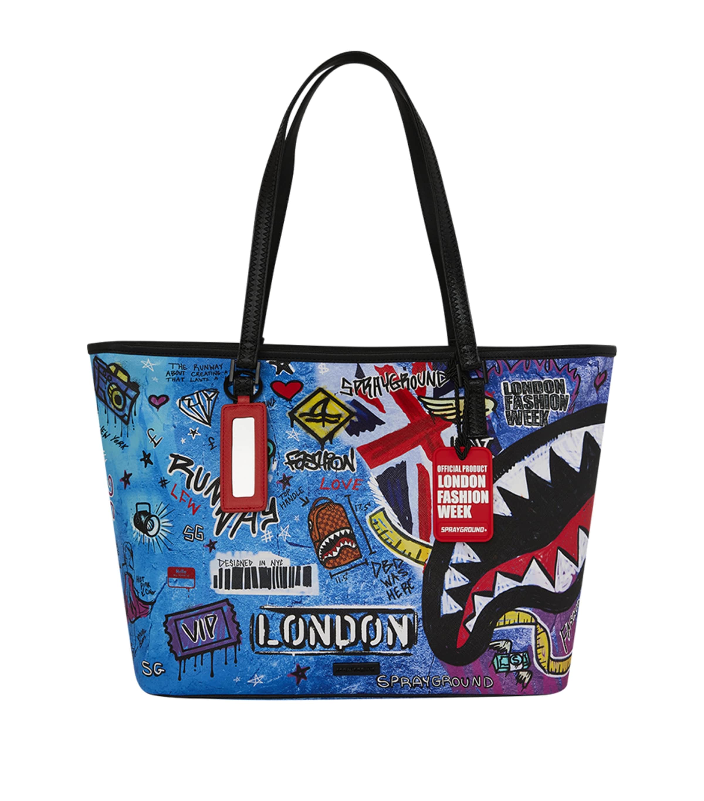 Sprayground X London Fashion Week Graffiti Tote Bag In Blue