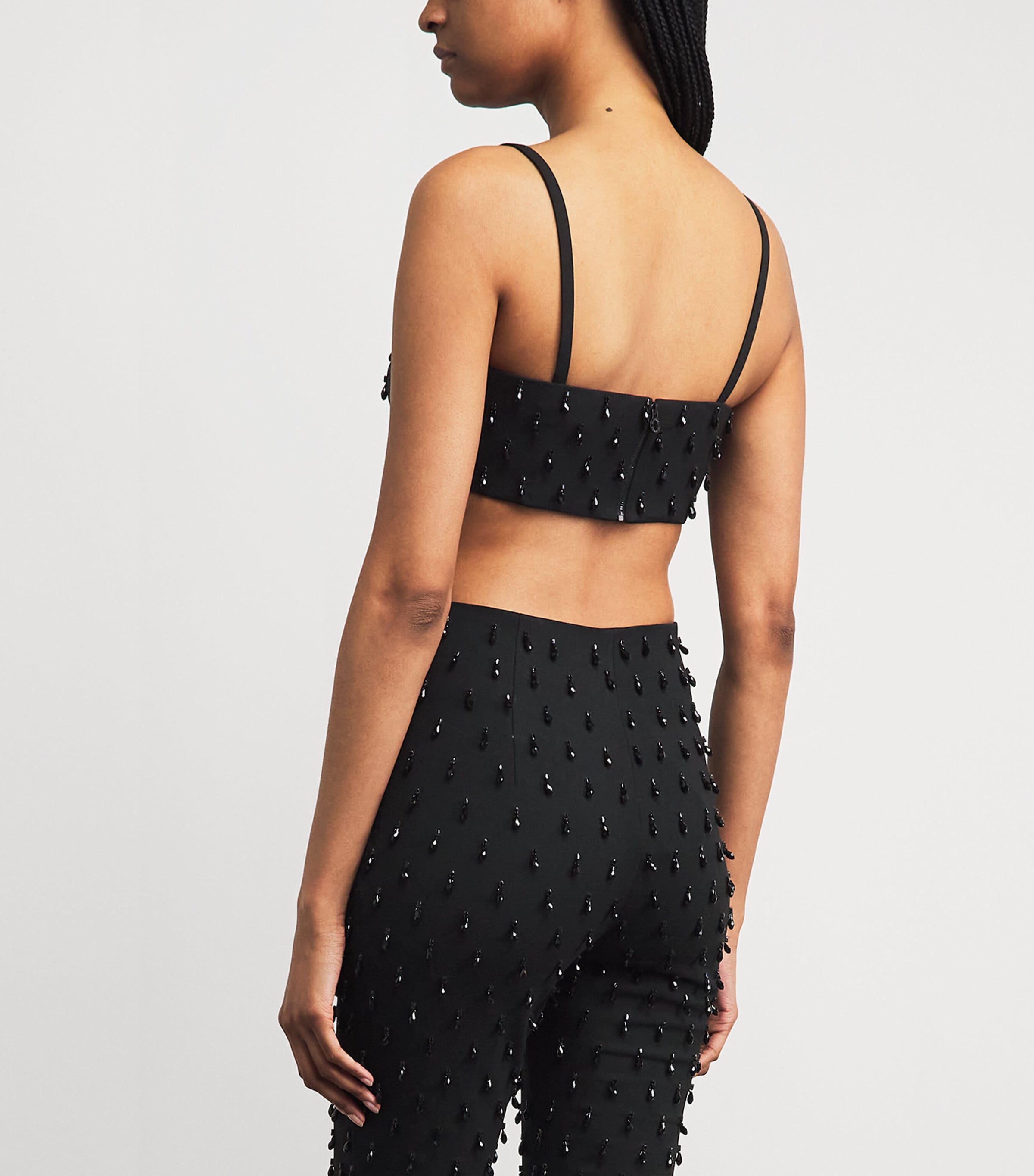 Carolina Herrera Womens Stretch-Wool Embellished Bandeau Crop Top Black Image 5