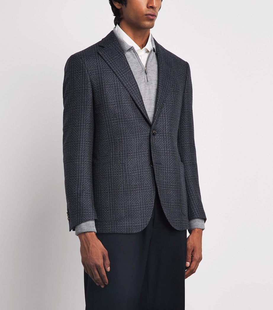 Corneliani Mens Wool Mouliné Check Blazer Navy Blue Image 4