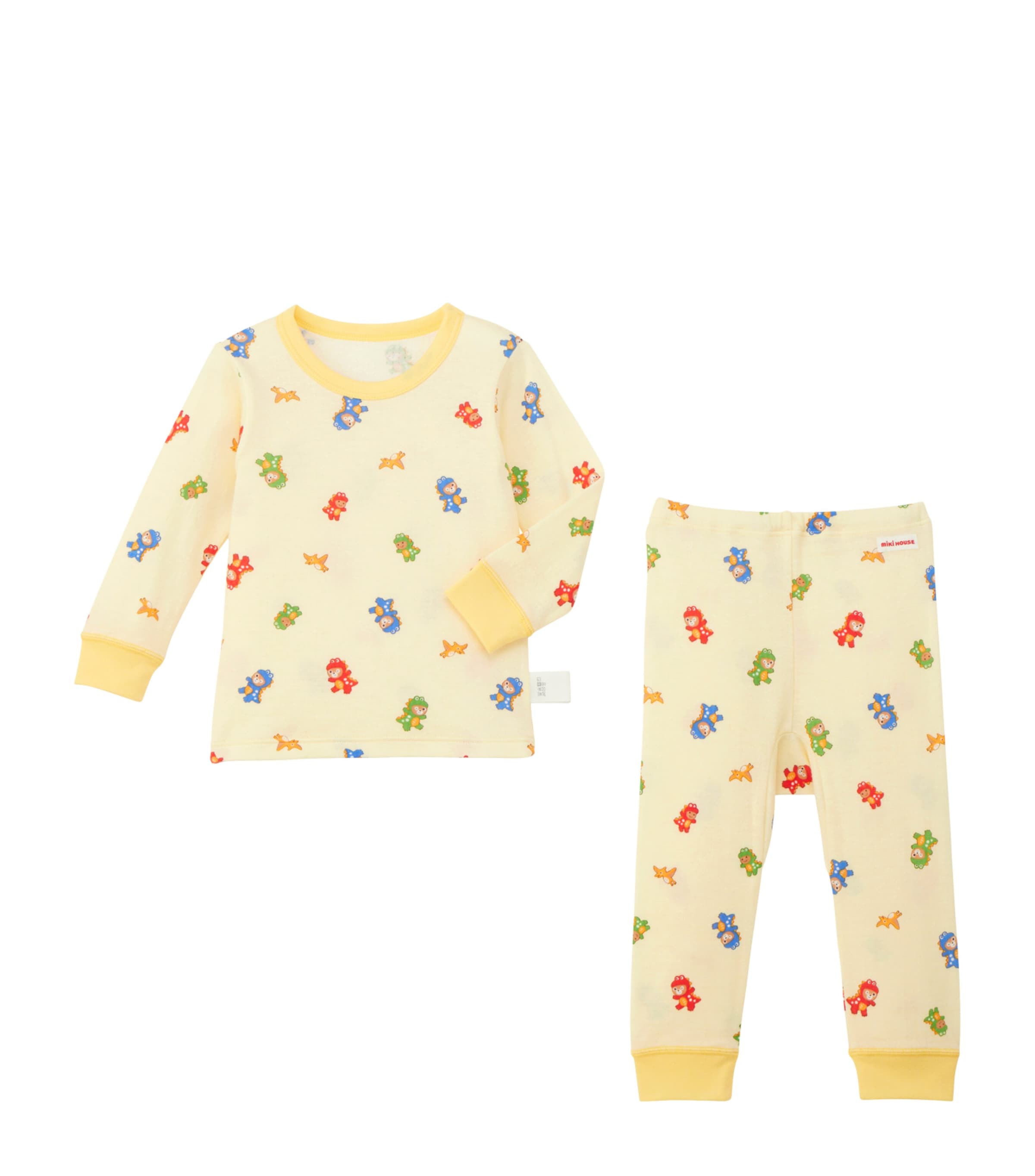 Miki House Cotton Printed Pyjama Set In Yellow