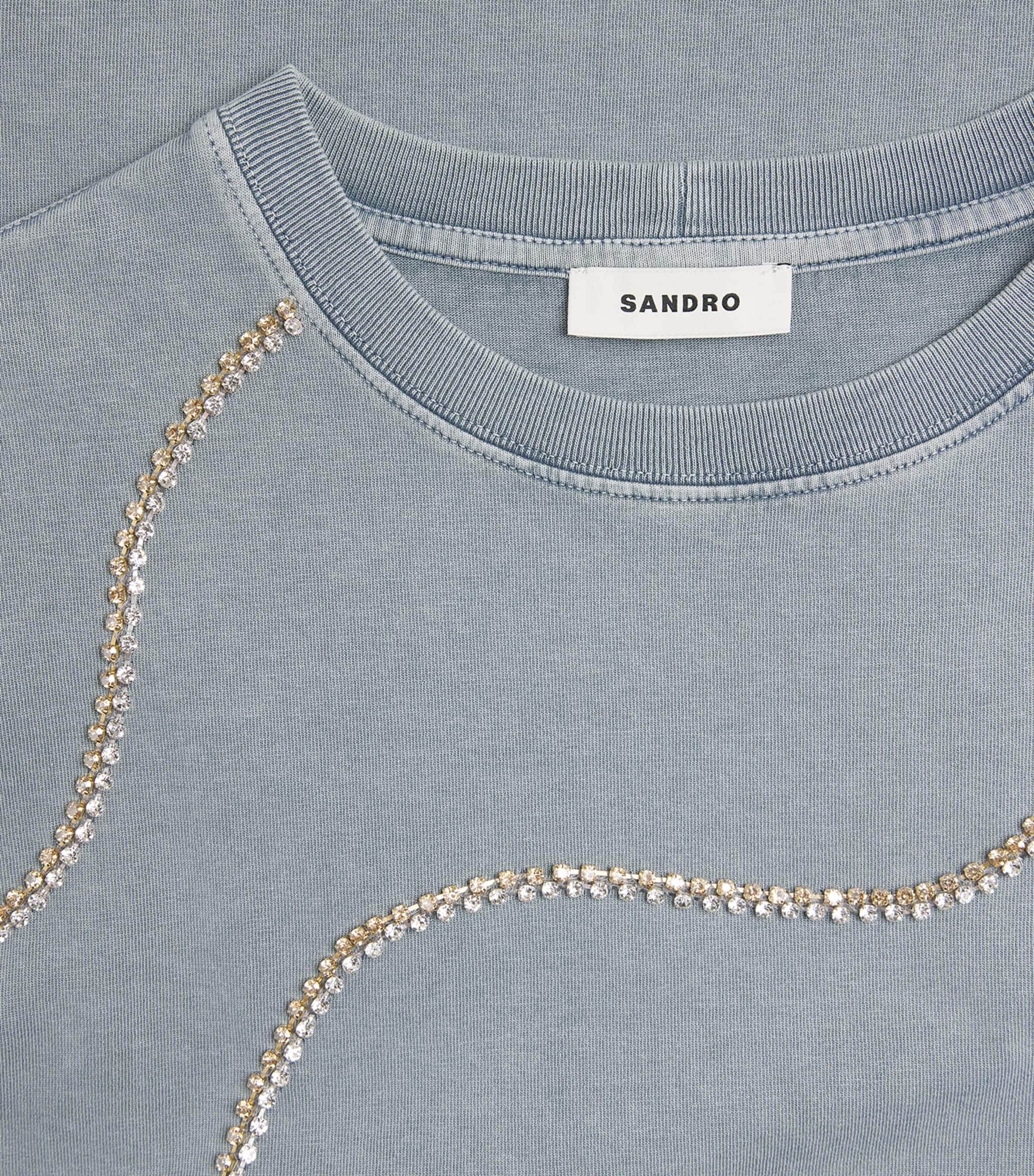 Sandro Paris Womens Cotton Embellished T-Shirt Grey Image 6