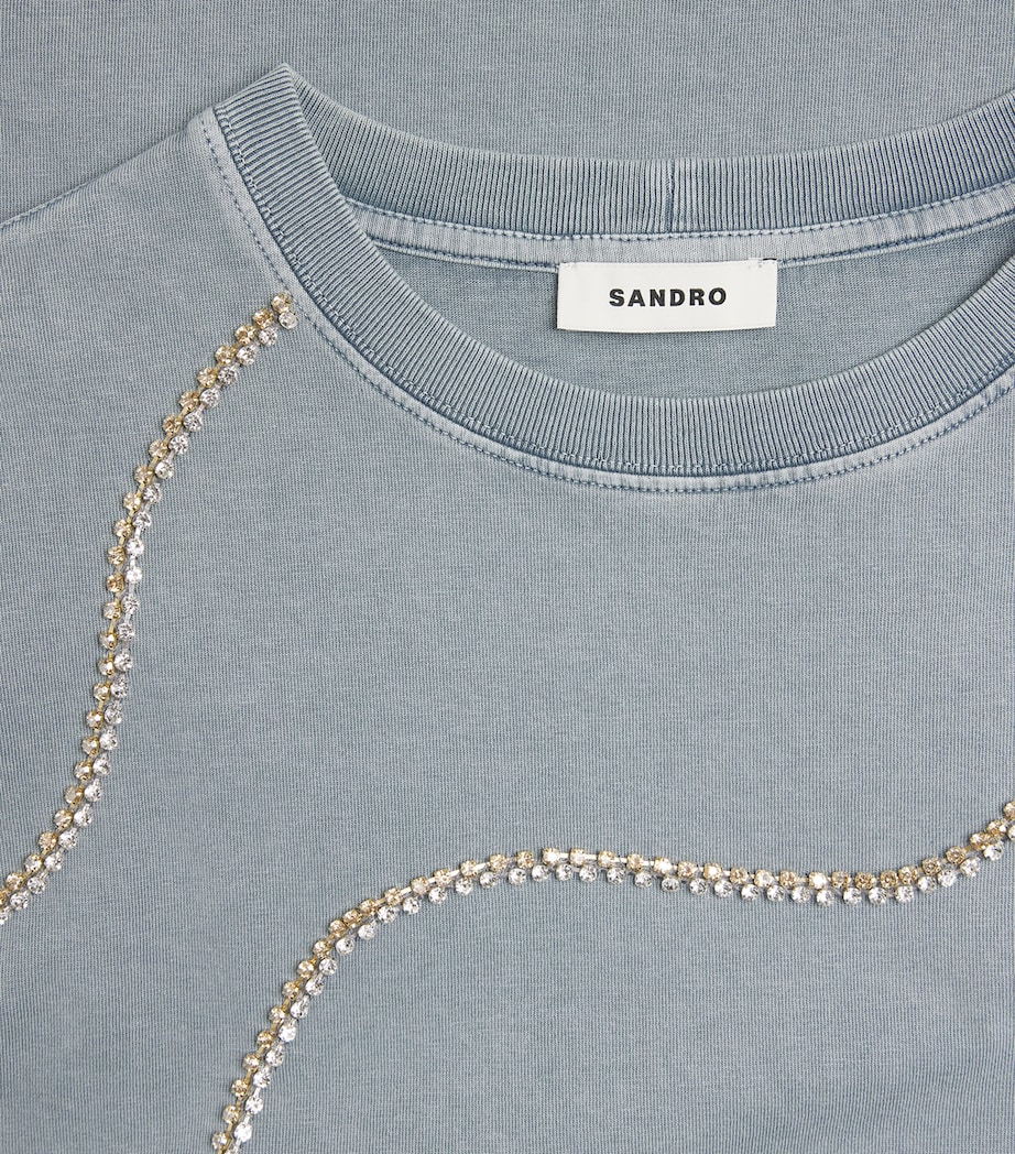 Sandro Paris Womens Cotton Embellished T-Shirt Grey Image 6