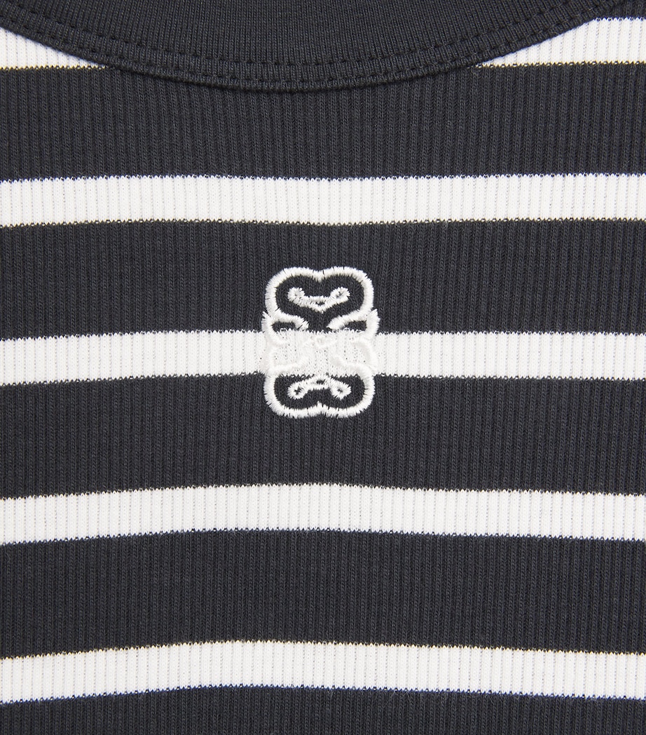Sandro Paris Womens Cotton Stripe Crop Top Marine / Blanc Image 6