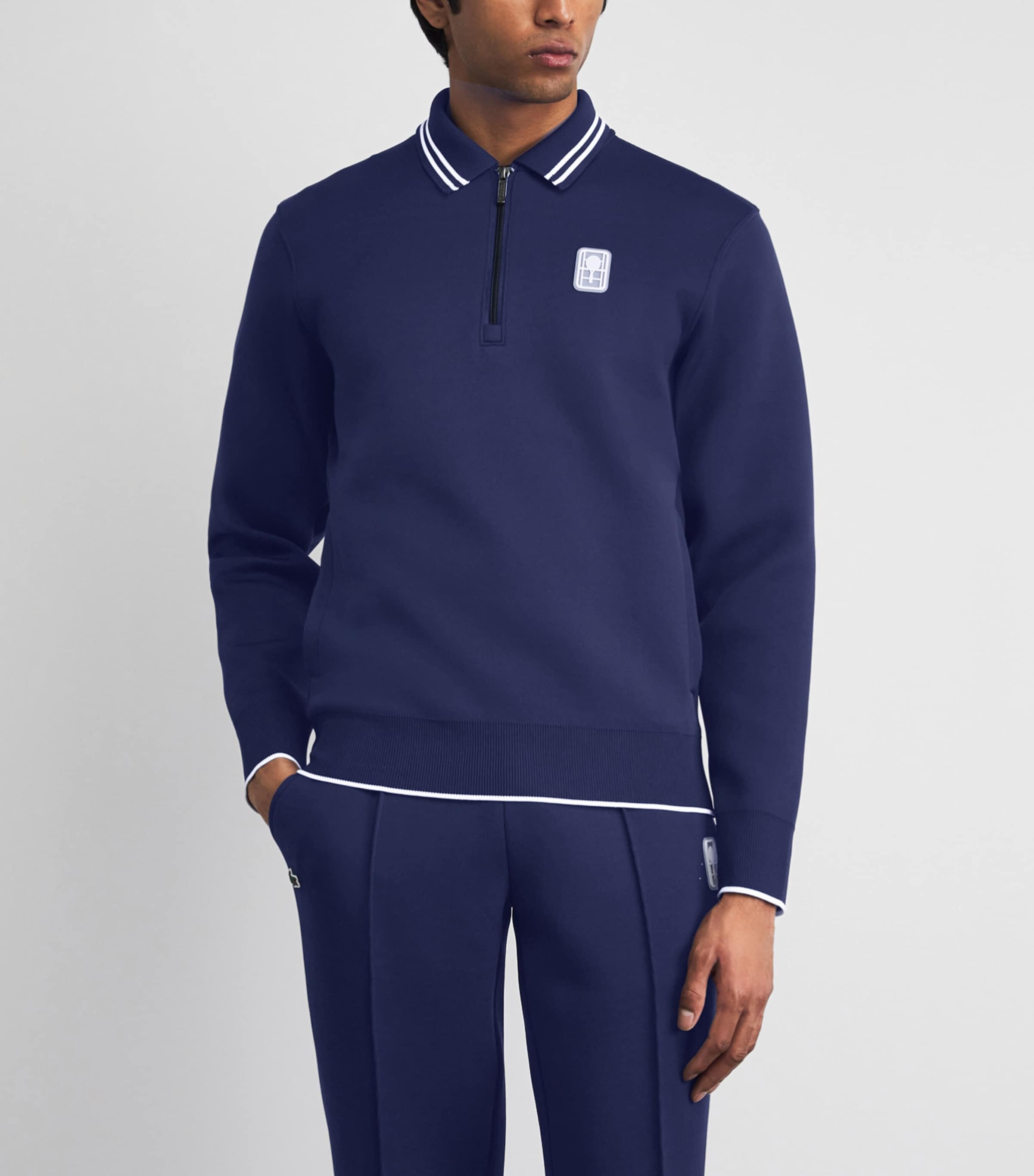 Lacoste Mens Heritage Polo-Collar Zipped Sweatshirt Navy Blue Image 4