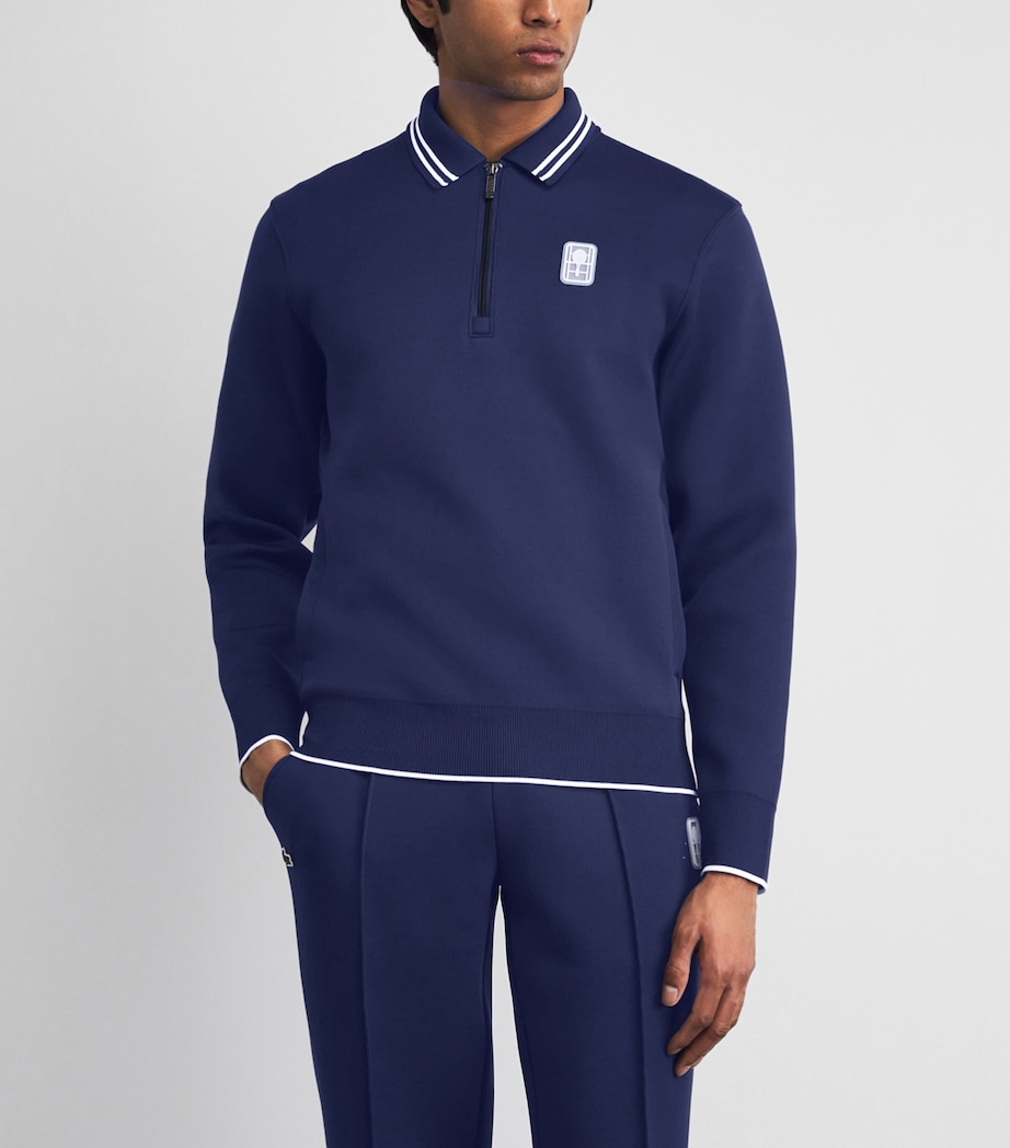 Lacoste Mens Heritage Polo-Collar Zipped Sweatshirt Navy Blue Image 4