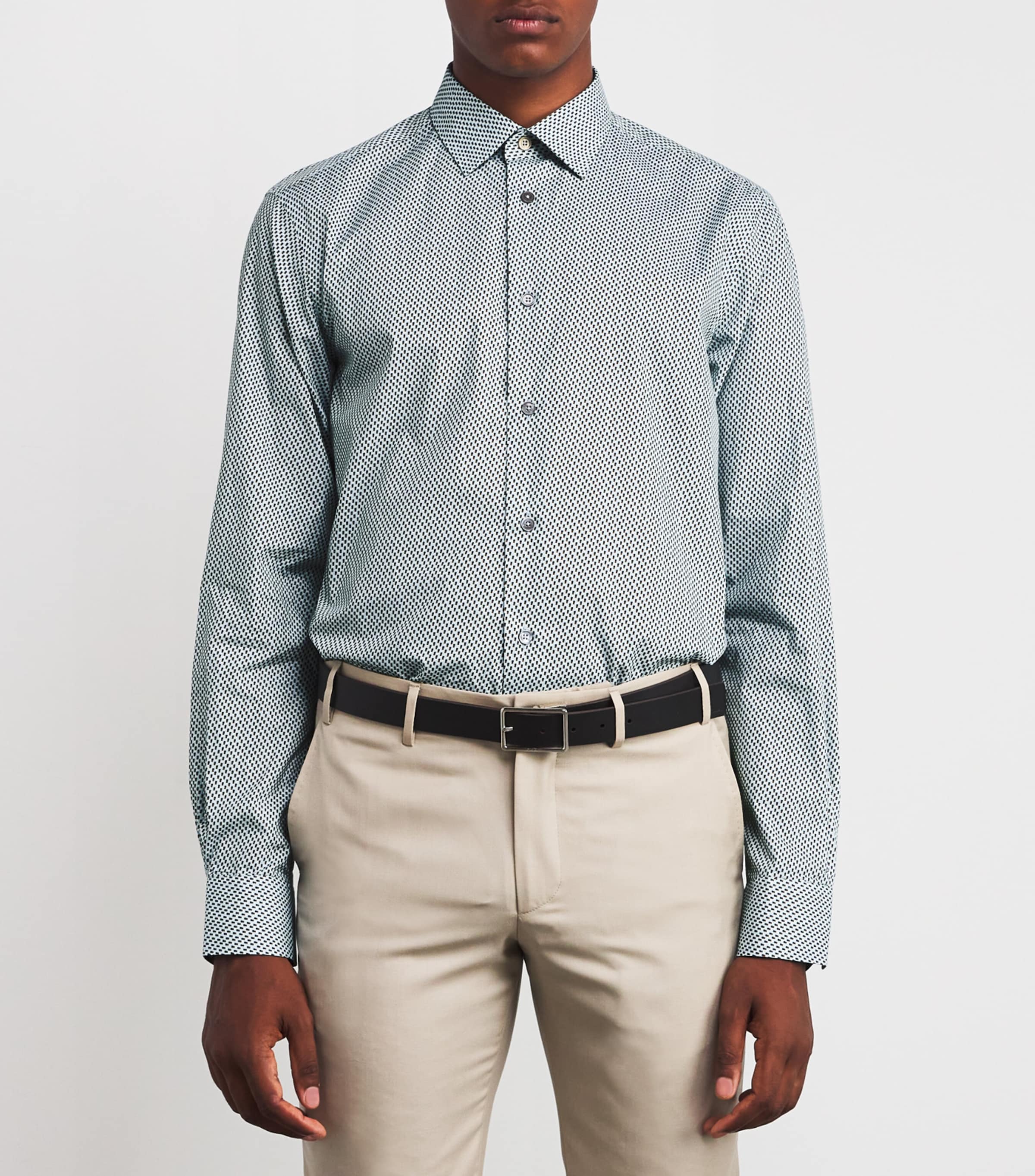Patterned Tailored-Fit Shirt 41_BLUE Image 3