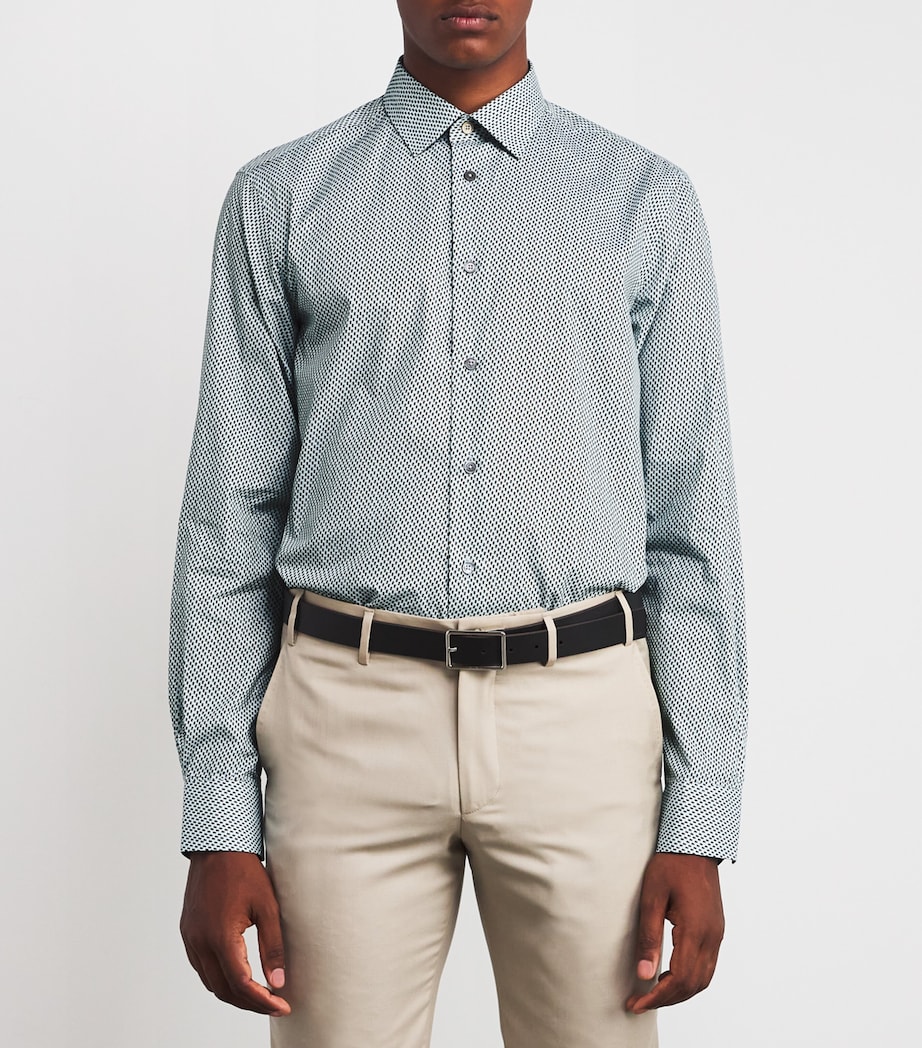 Patterned Tailored-Fit Shirt 41_BLUE Image 3