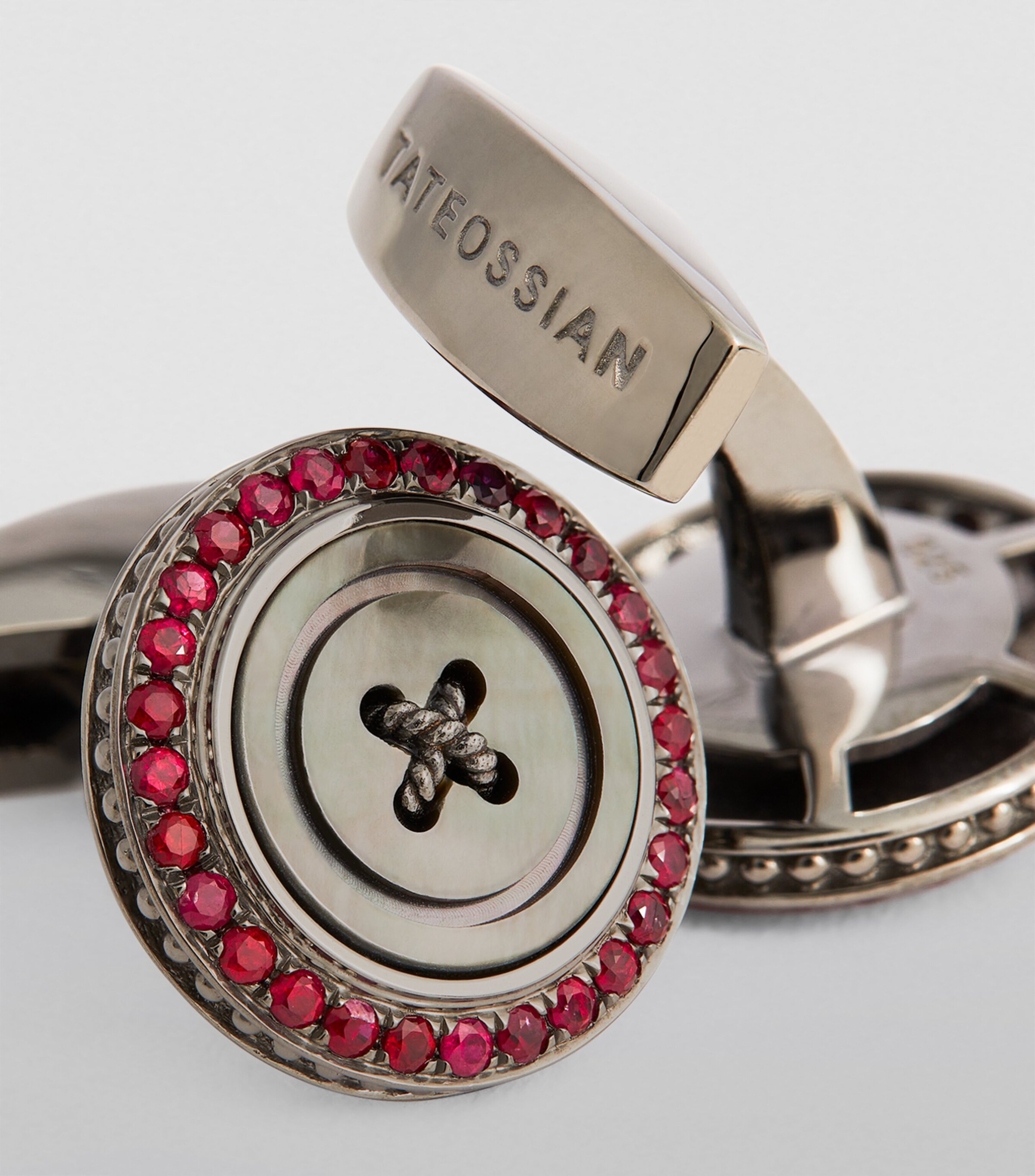 Stainless Steel and Ruby Button Cufflinks SILVER/ RED Image 6