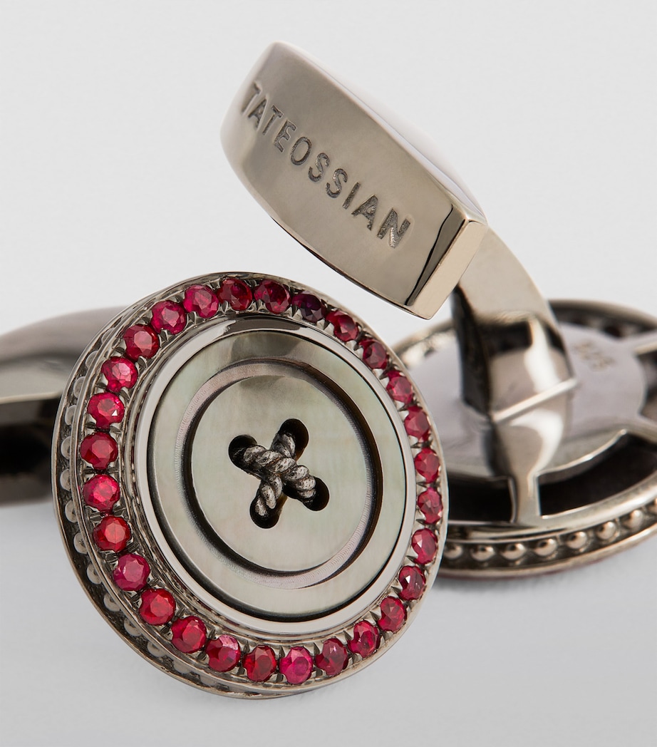 Stainless Steel and Ruby Button Cufflinks SILVER/ RED Image 6