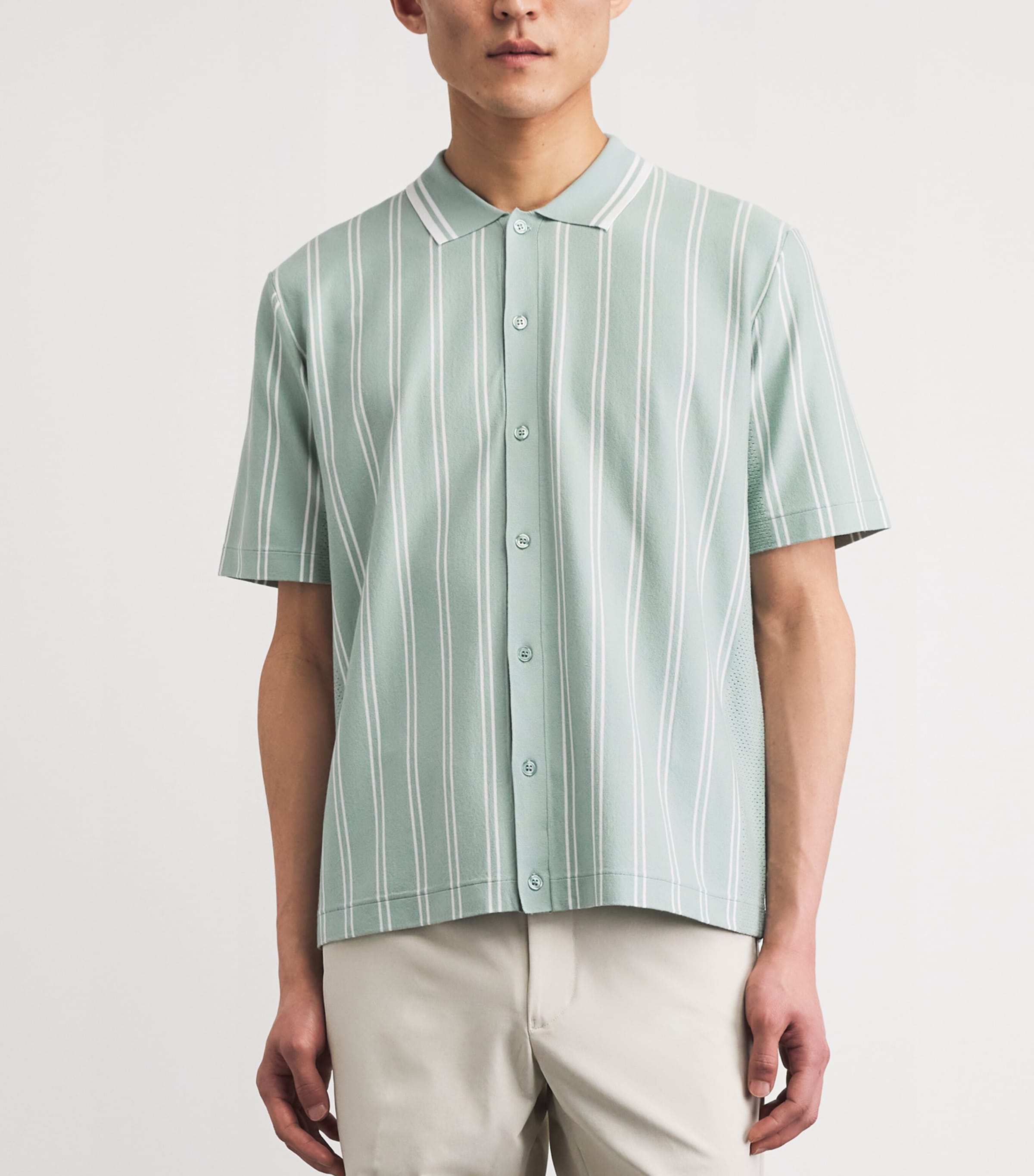 J Lindeberg Mens Stripe Rue Short-Sleeve Shirt Jadeite Image 4
