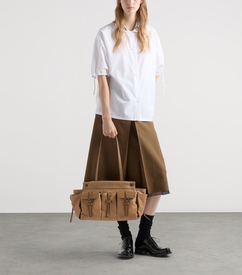 Prada Womens Large Leather Route Tote Bag Neutral Image 2