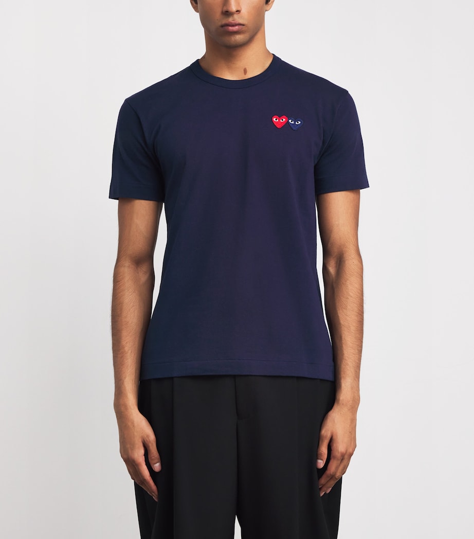 Embroidered Double-Heart T-Shirt 2 - NAVY Image 3