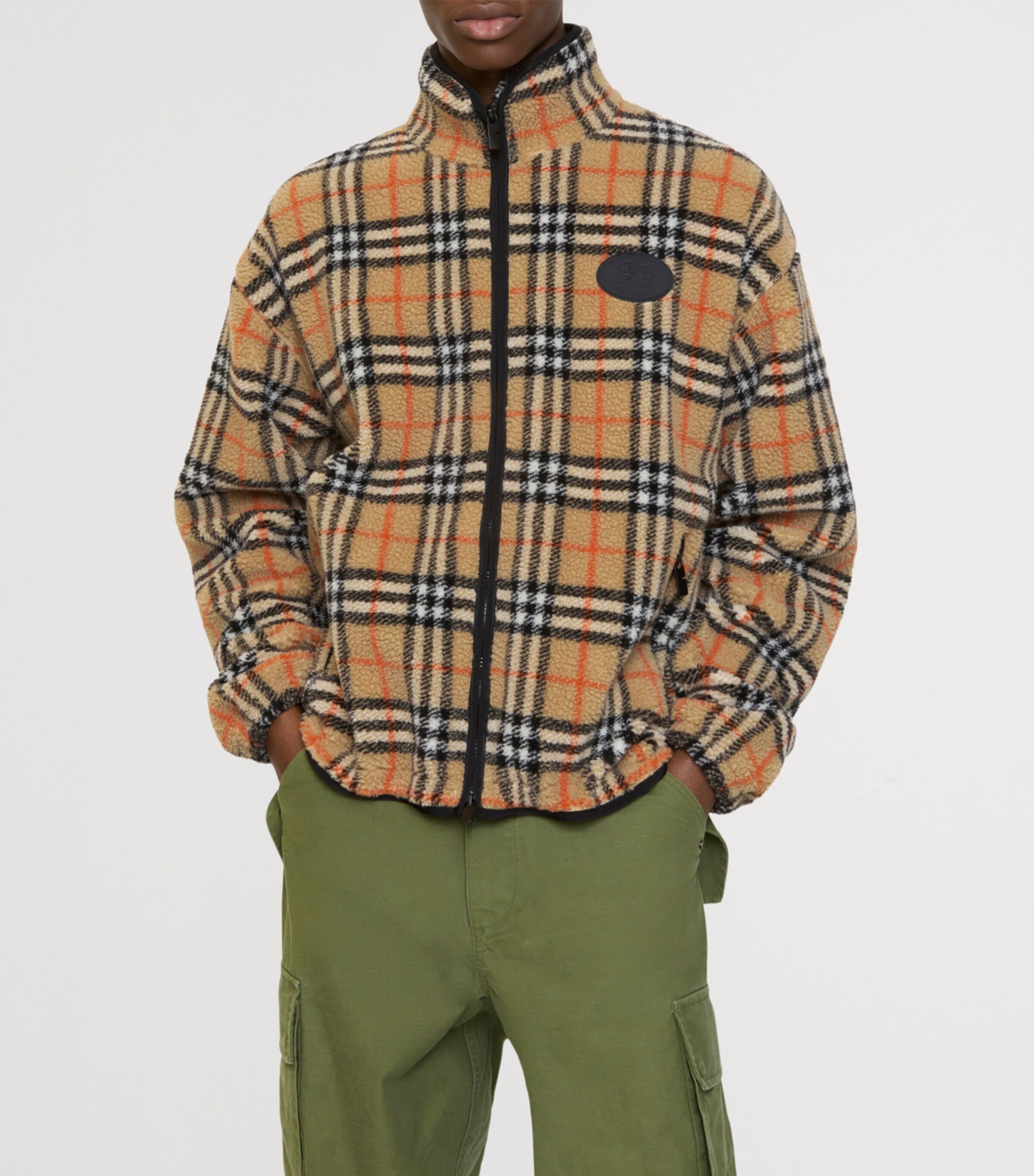 Wool-Blend Fleece Check Jacket SAND IP CHECK Image 2
