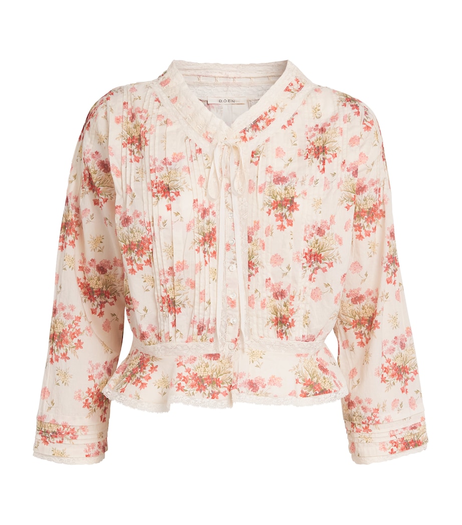 DÔEN Womens Organic Cotton Floral Print Hillock Blouse Ivory Lantana Floral Image 1