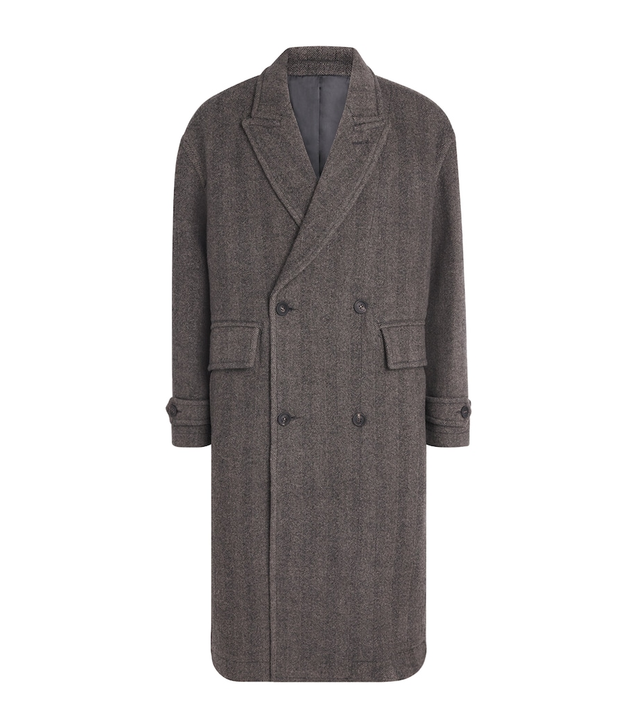 Coor Mens Wool Herringbone Double-Breasted Coat Melange Brown Image 1