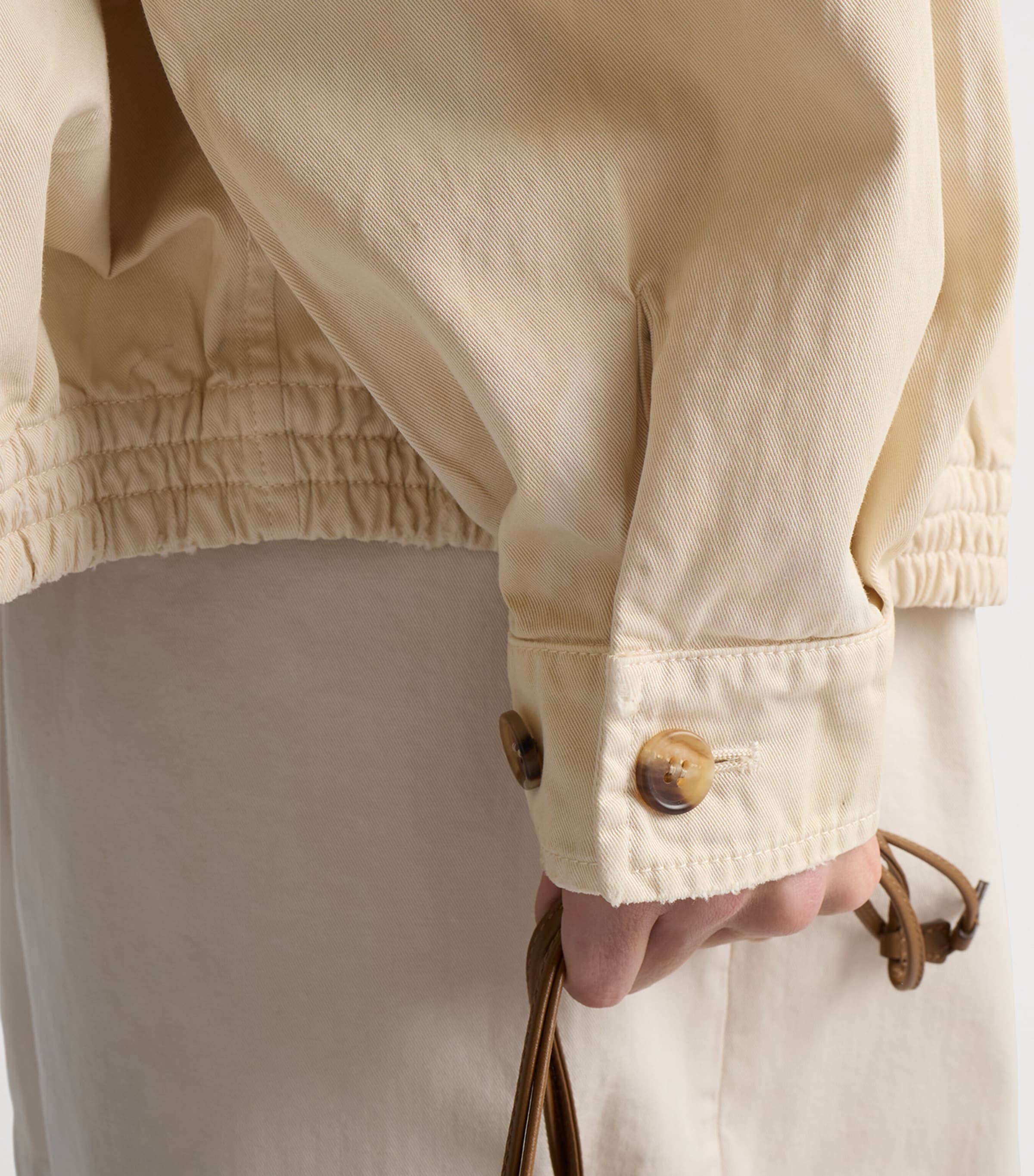 Prada Womens Leather-Trim Canvas Bomber Jacket Neutral Image 6