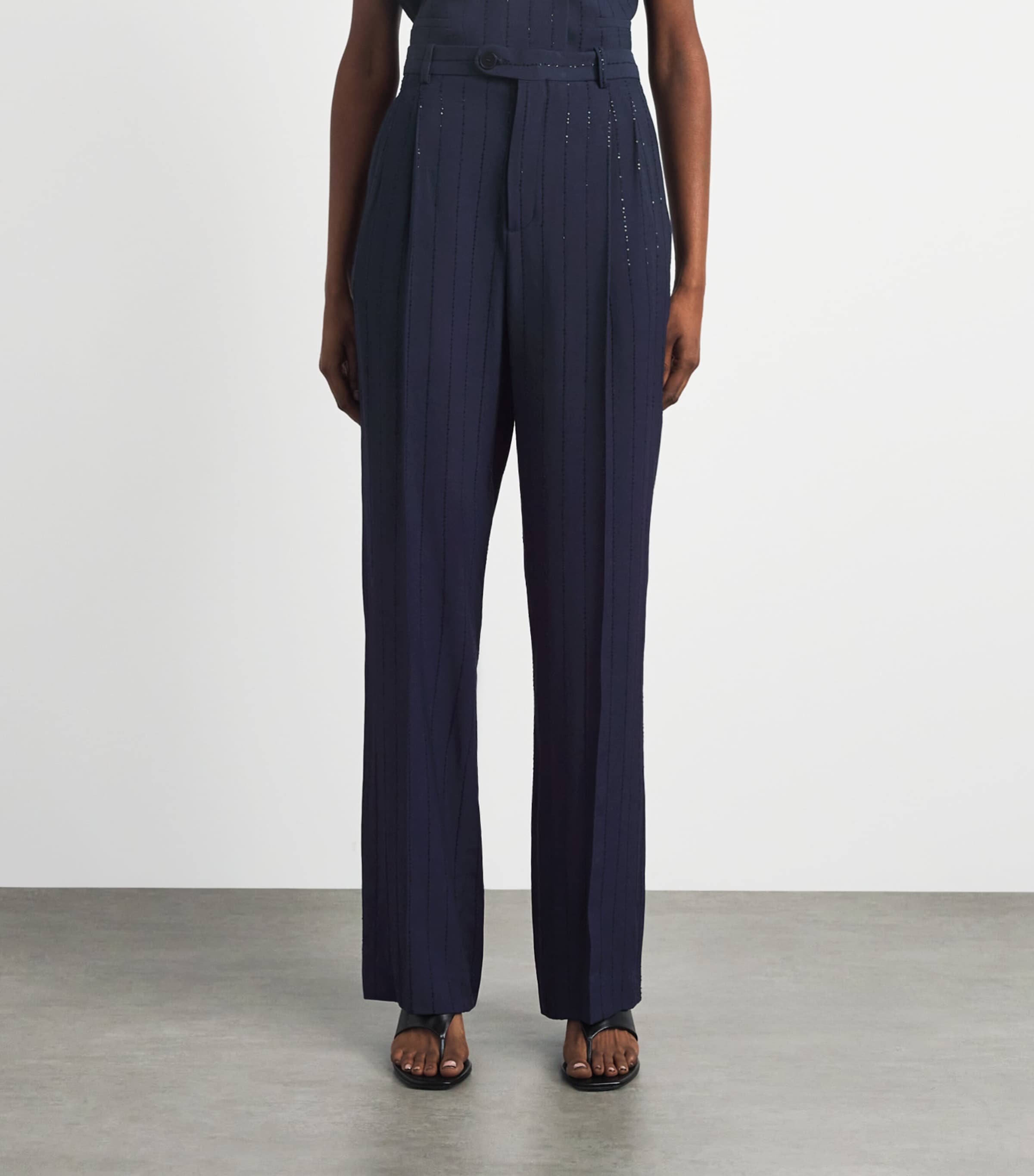 Sandro Paris Womens Embellished Stripe Trousers Dark Navy Image 4