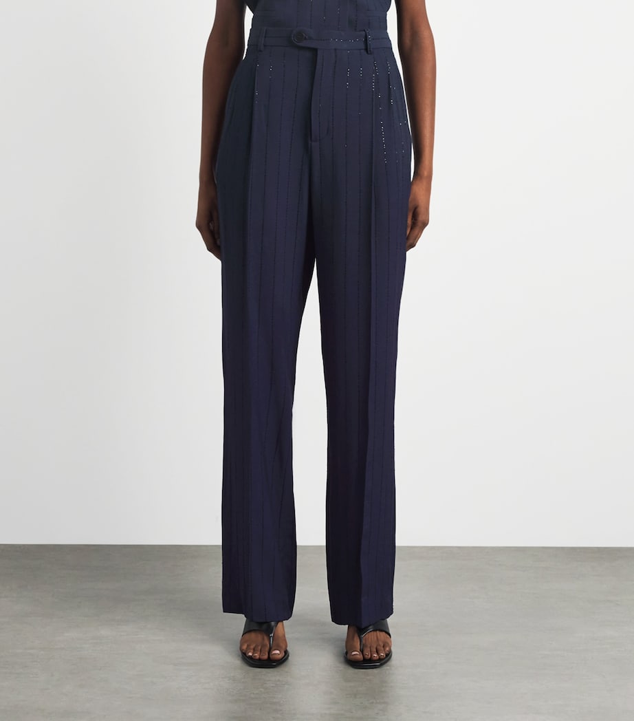 Sandro Paris Womens Embellished Stripe Trousers Dark Navy Image 4