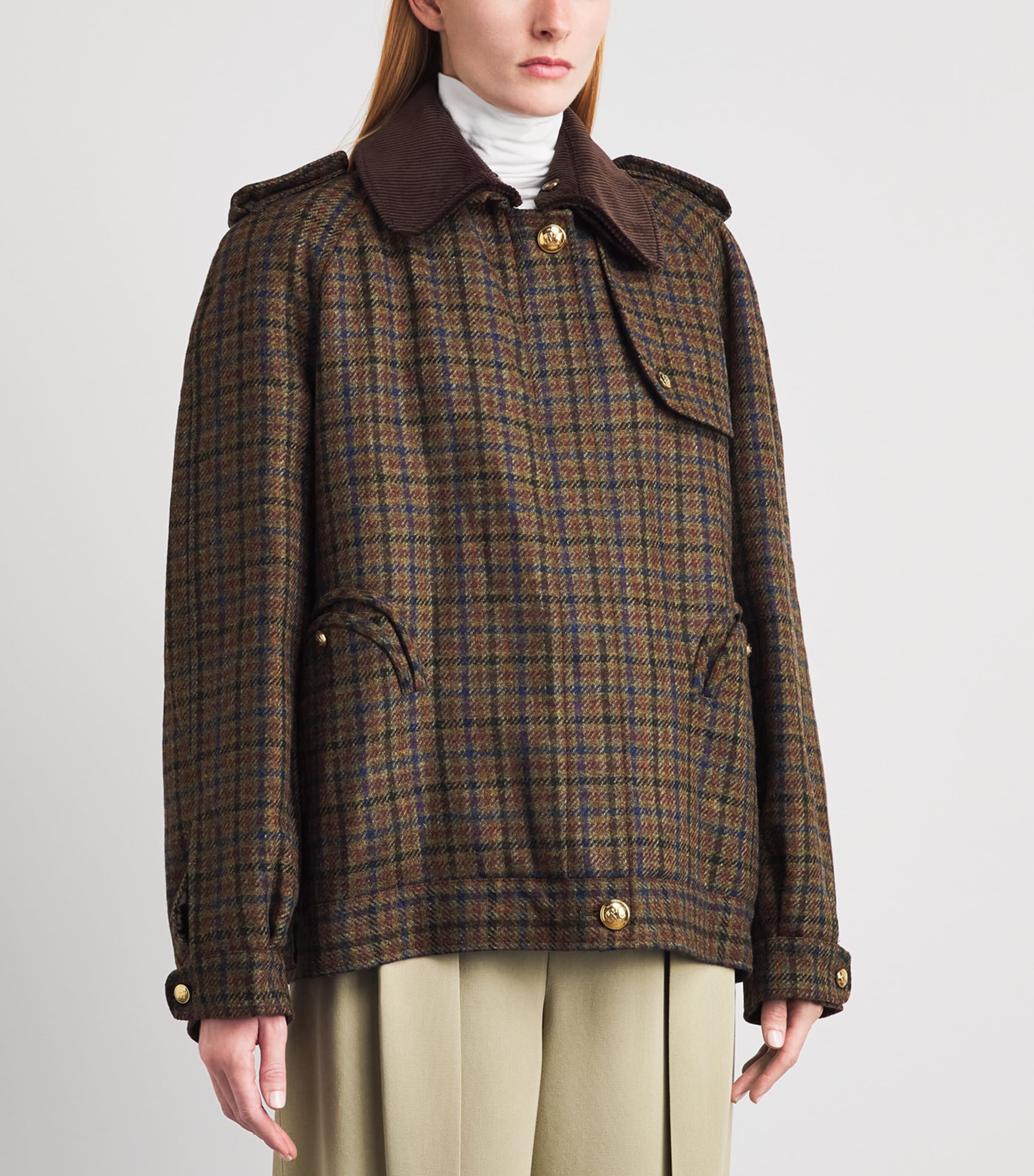 Blazé Milano Womens Virgin Wool Check Chausie Jacket Green/red Mix Image 4