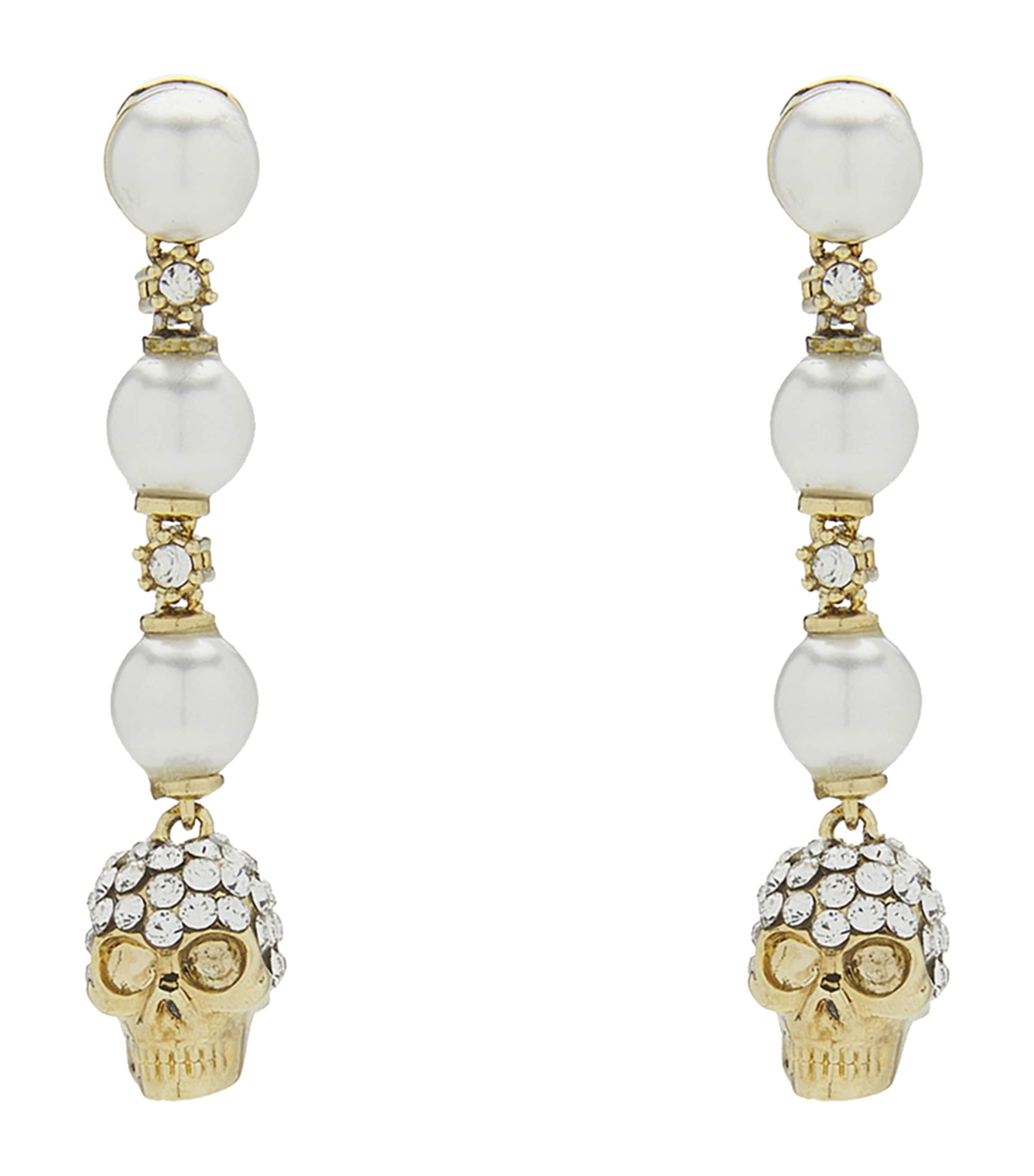 Alexander Mcqueen Faux Pearl And Skull Earrings In White
