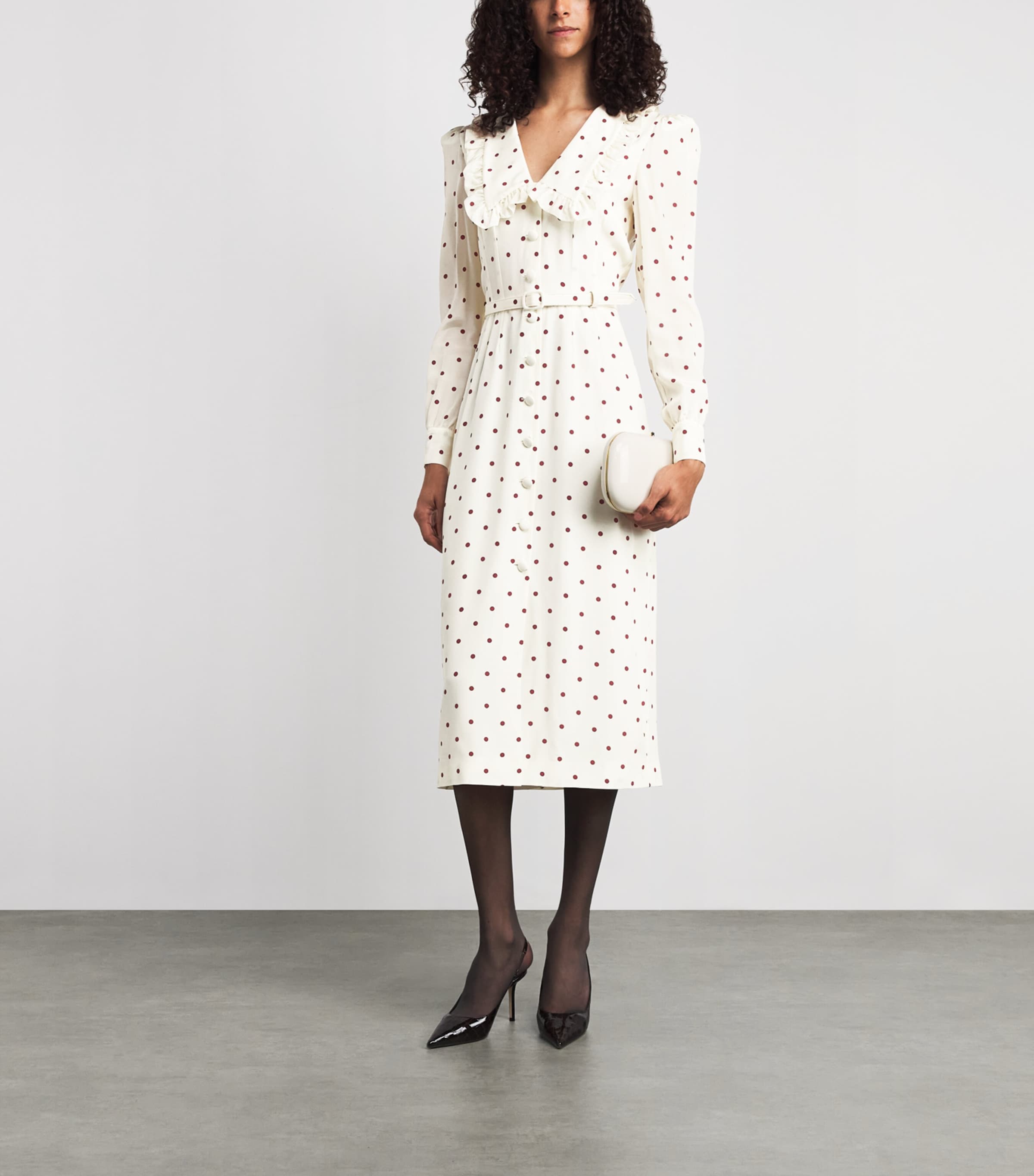 Alessandra Rich Womens Silk Printed Midi Dress Cream Bordeaux Image 2
