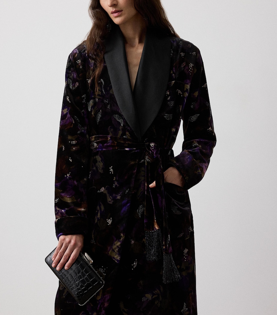 Velvet Embellished Floral Wrap Coat BLACK/AUBERGINE Image 2