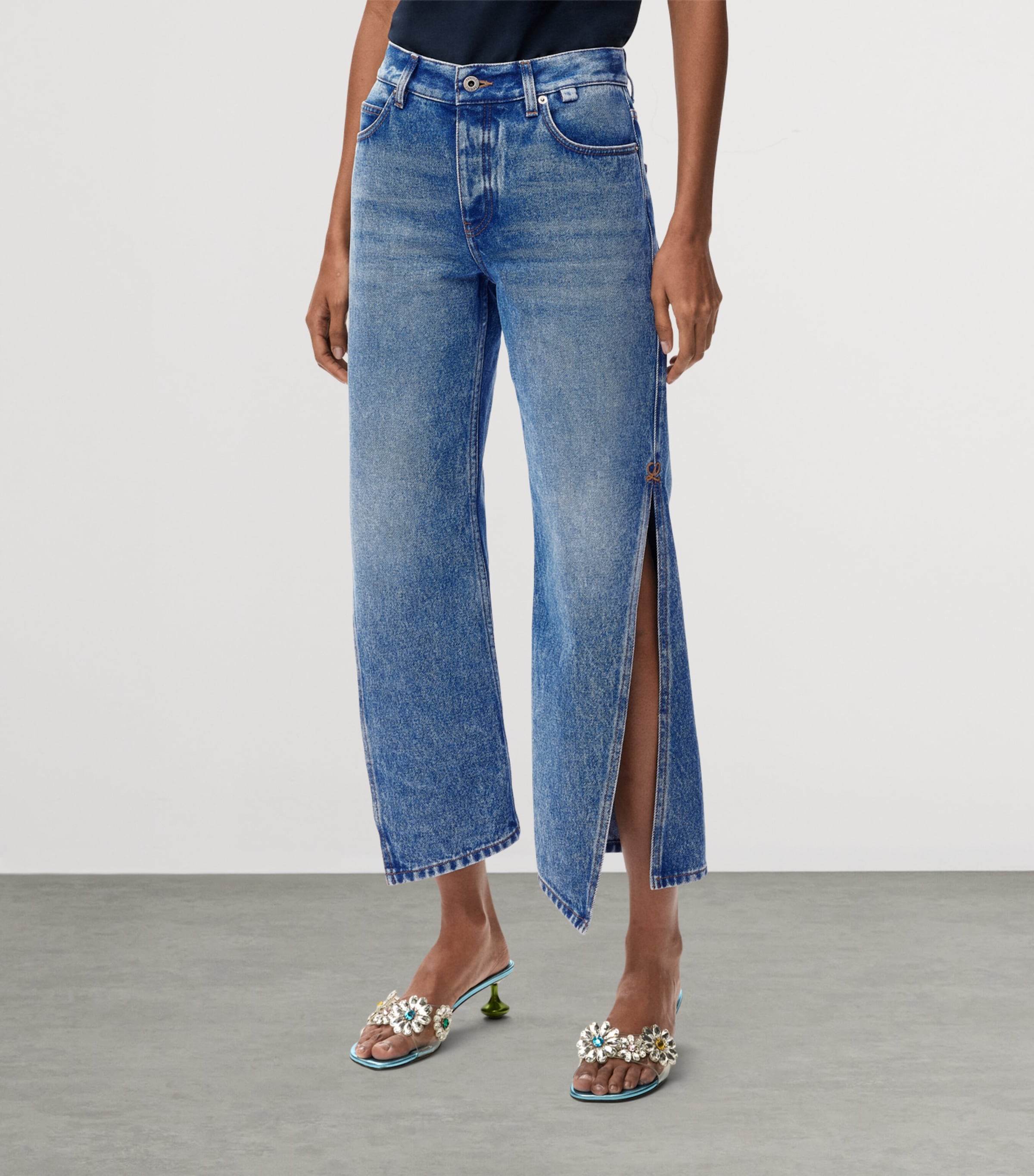 LOEWE Womens x Paula's Ibiza Split-Leg Mid-Rise Flared Jeans Medium Blue Image 3
