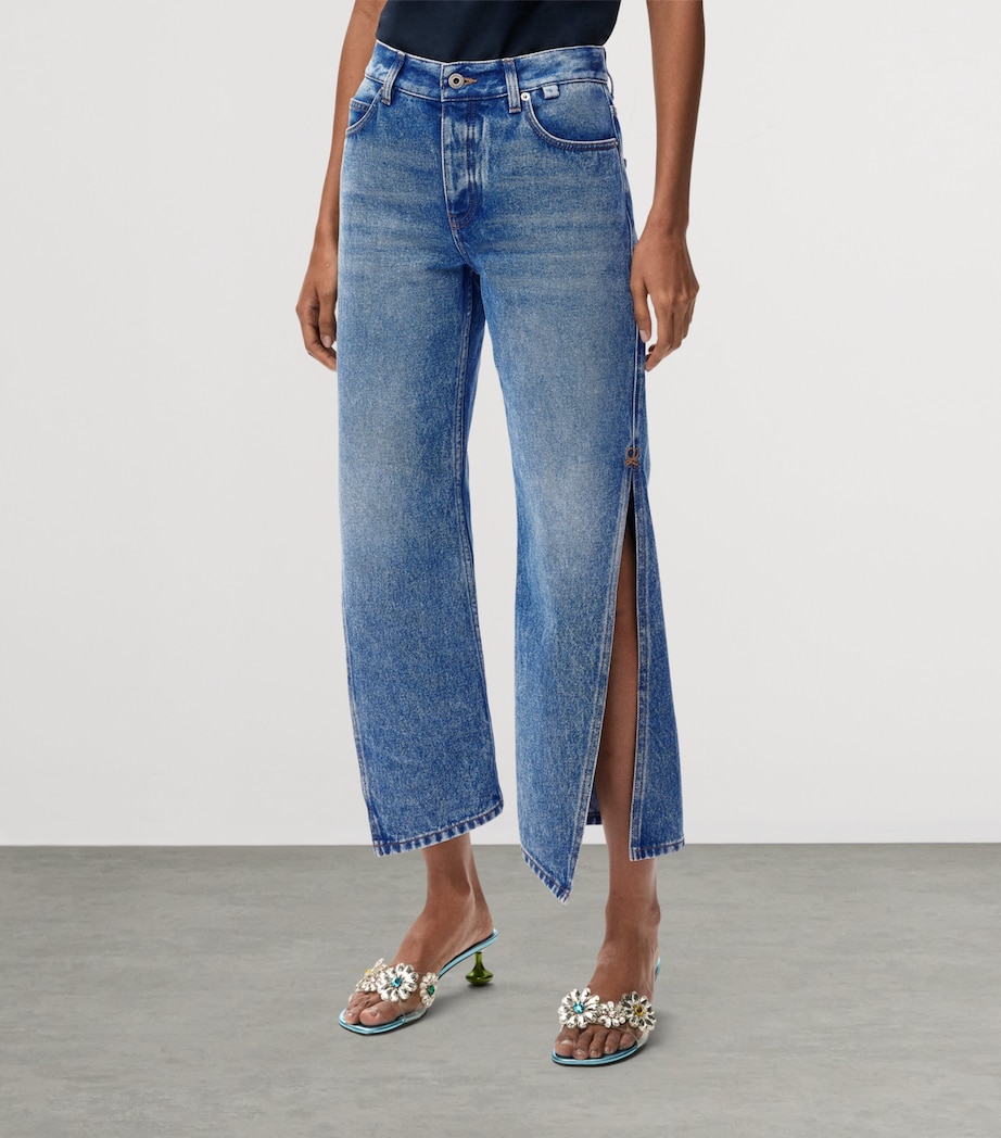 LOEWE Womens x Paula's Ibiza Split-Leg Mid-Rise Flared Jeans Medium Blue Image 3