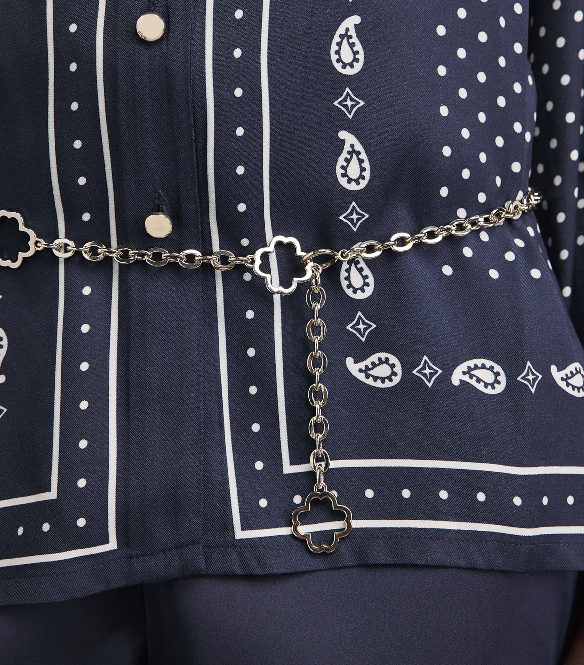 Maje Womens Printed Belted Shirt Navy Polka Dot Image 3