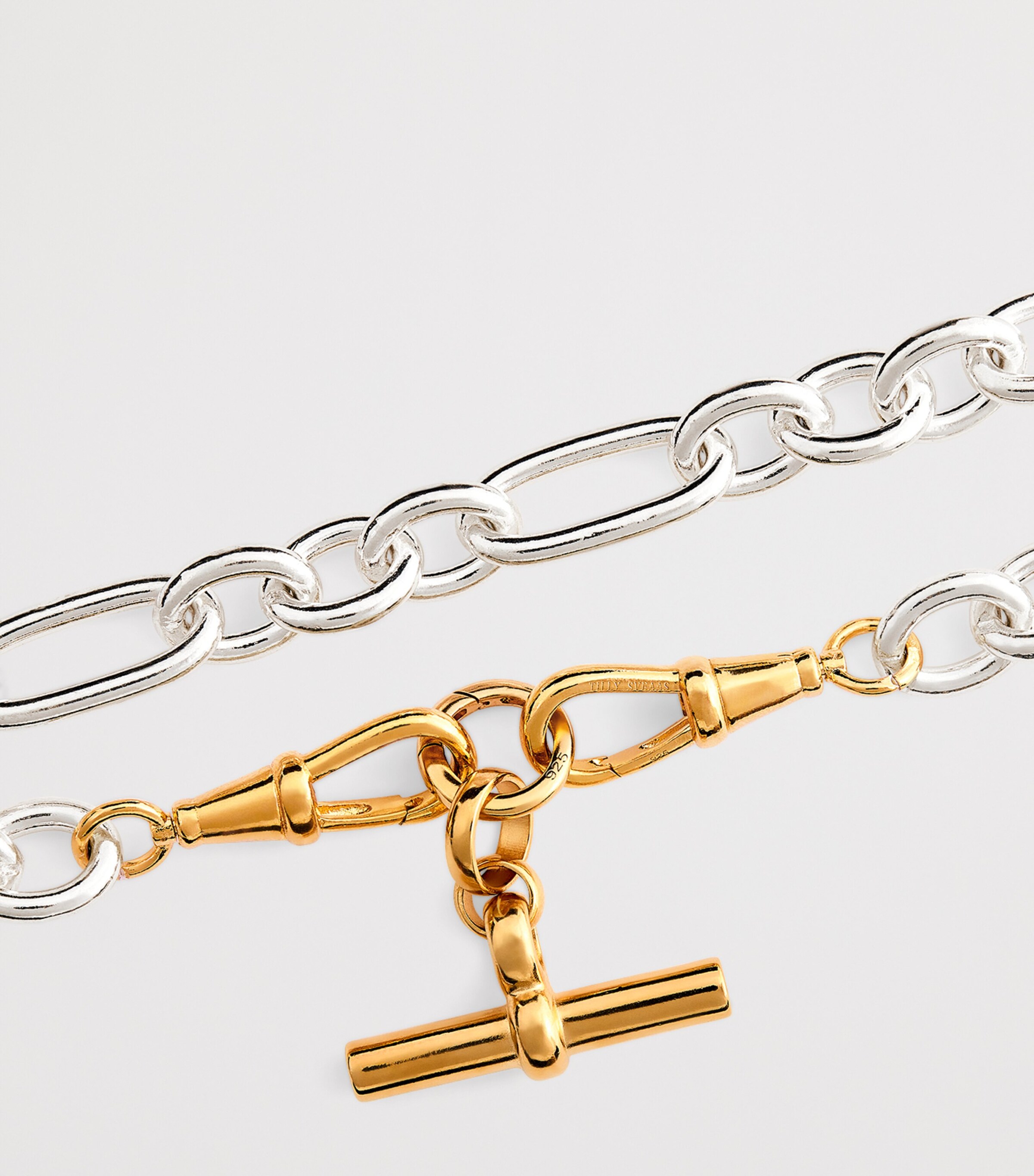 Medium Sterling Silver T-Bar Clipt Necklace SILVER/GOLD Image 6