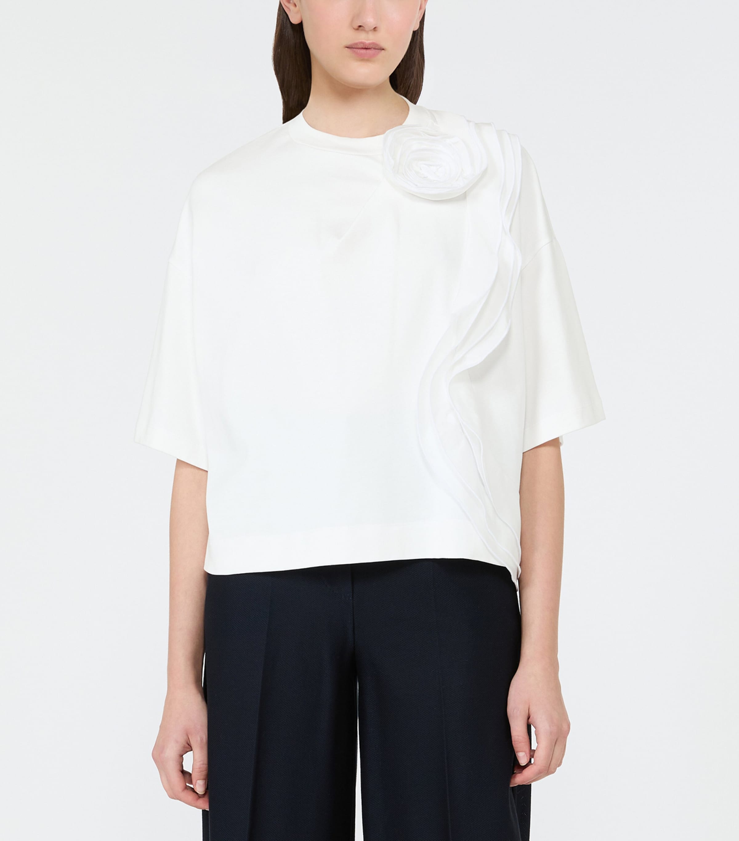 Max Mara Womens Cotton Floral Appliqué T-Shirt White Image 3