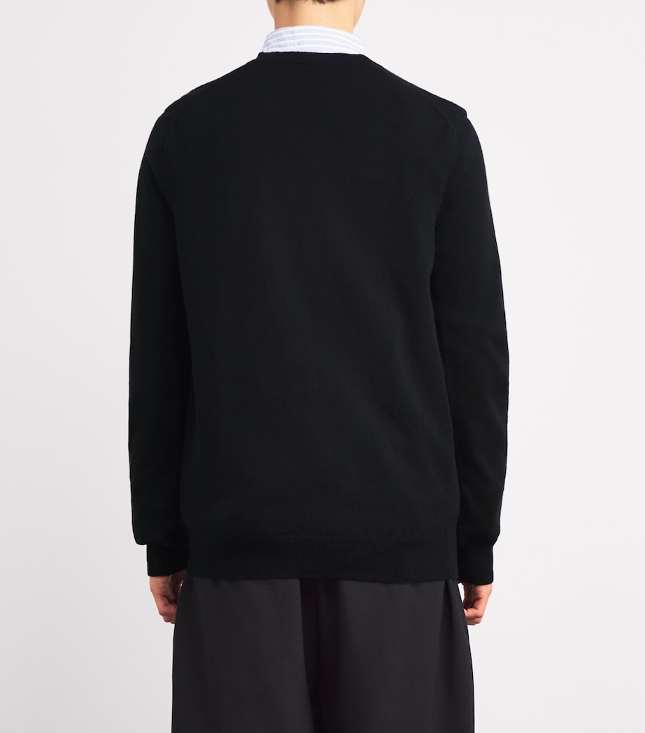 Wool V-Neck Heart Sweater BLACK Image 4