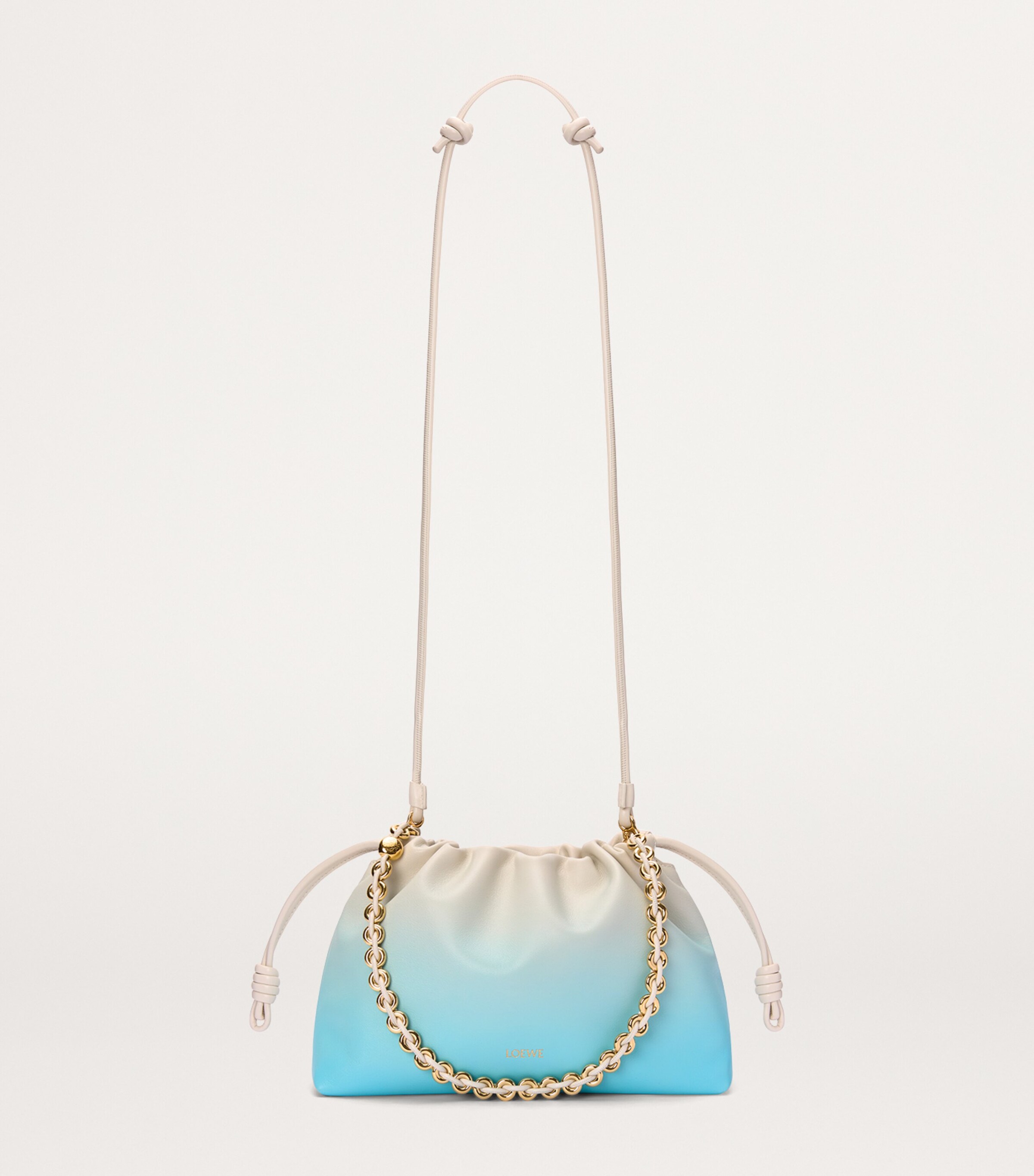 Medium Leather Flamenco Shoulder Bag SOFT WHITE/SKY BLUE Image 6